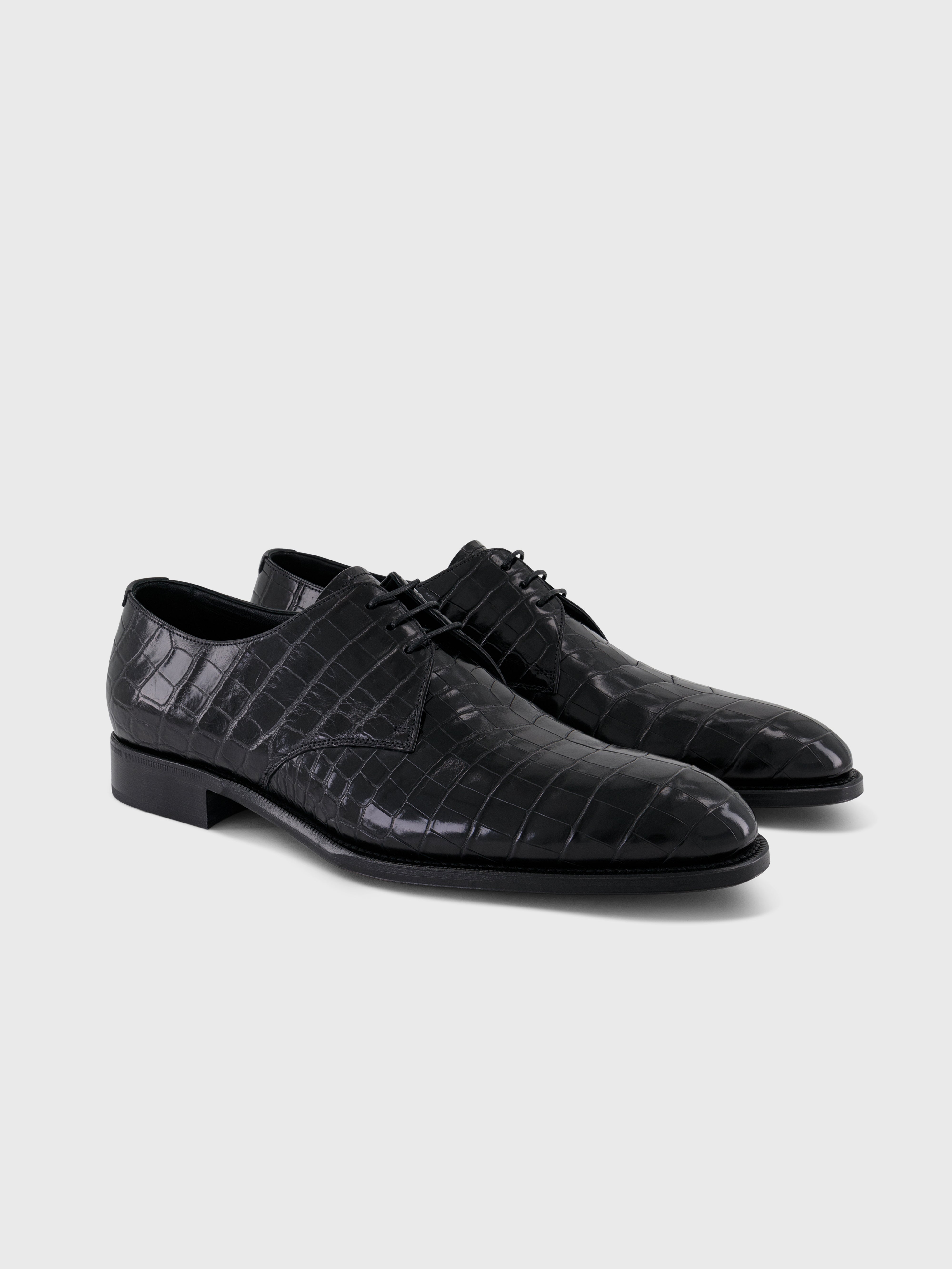 Crocodile Lace-Up Shoes - Black