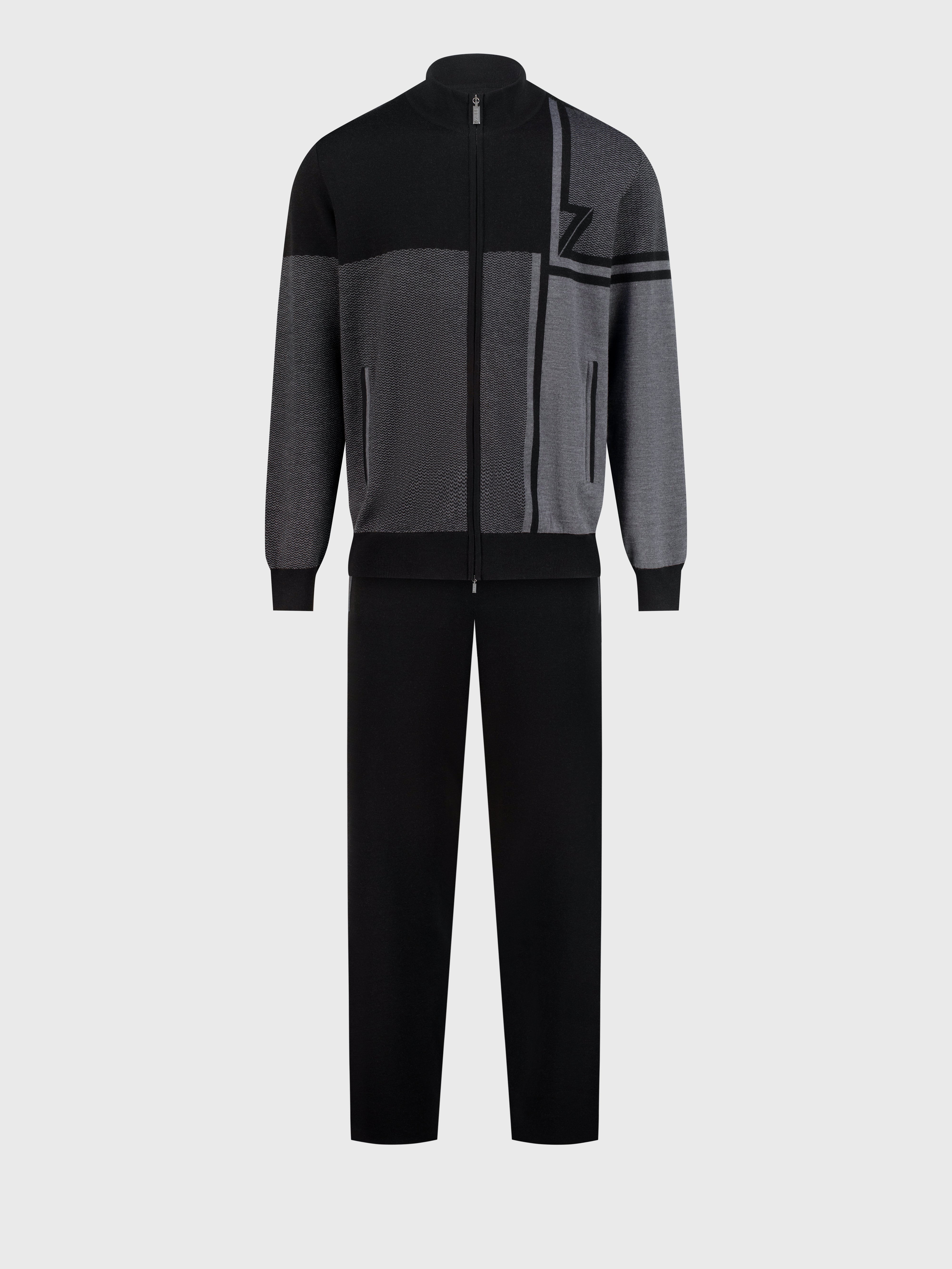 Jogging Suit with Geometric Pattern Black