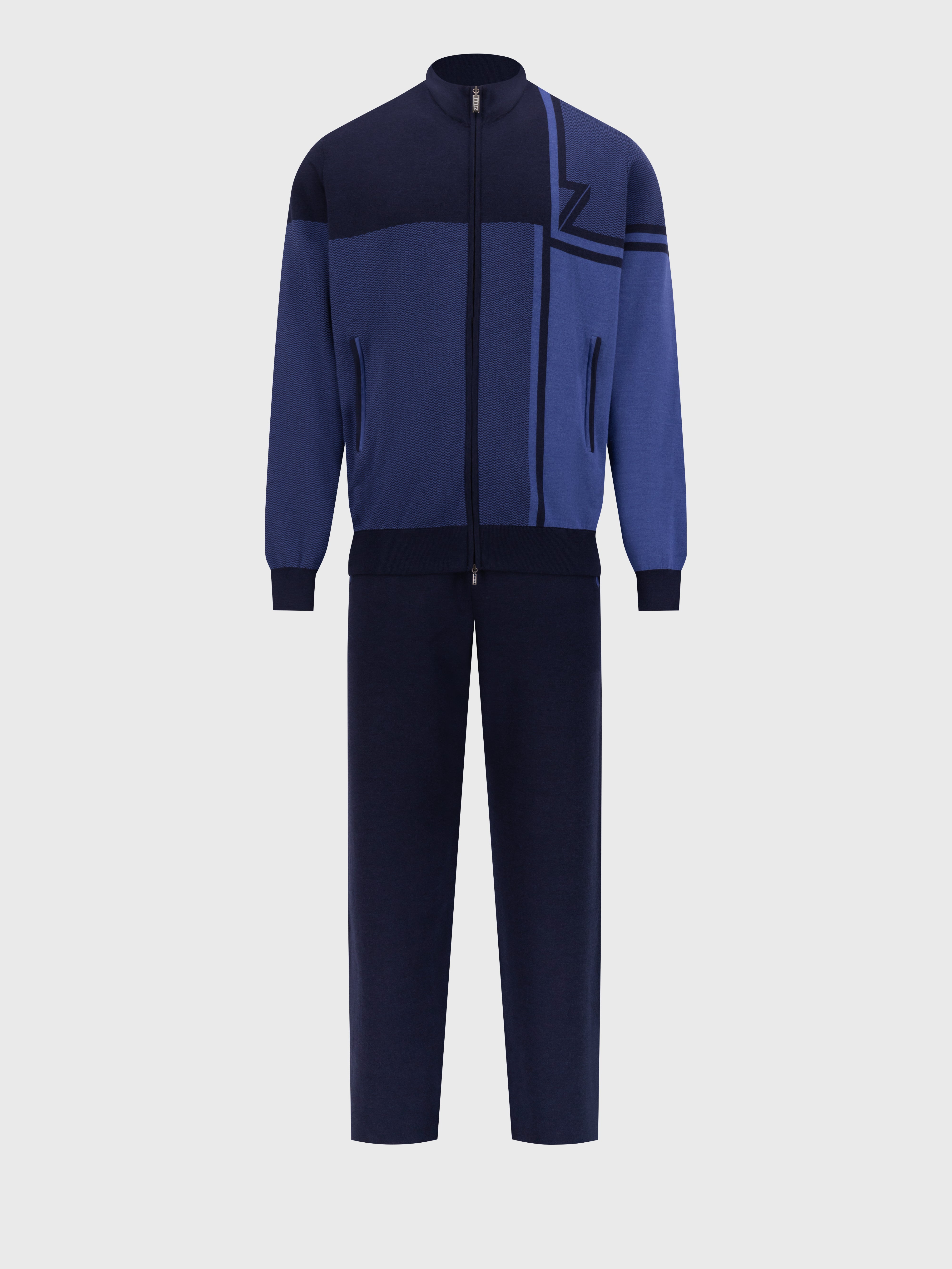 Jogging Suit with Geometric Pattern Dark Navy