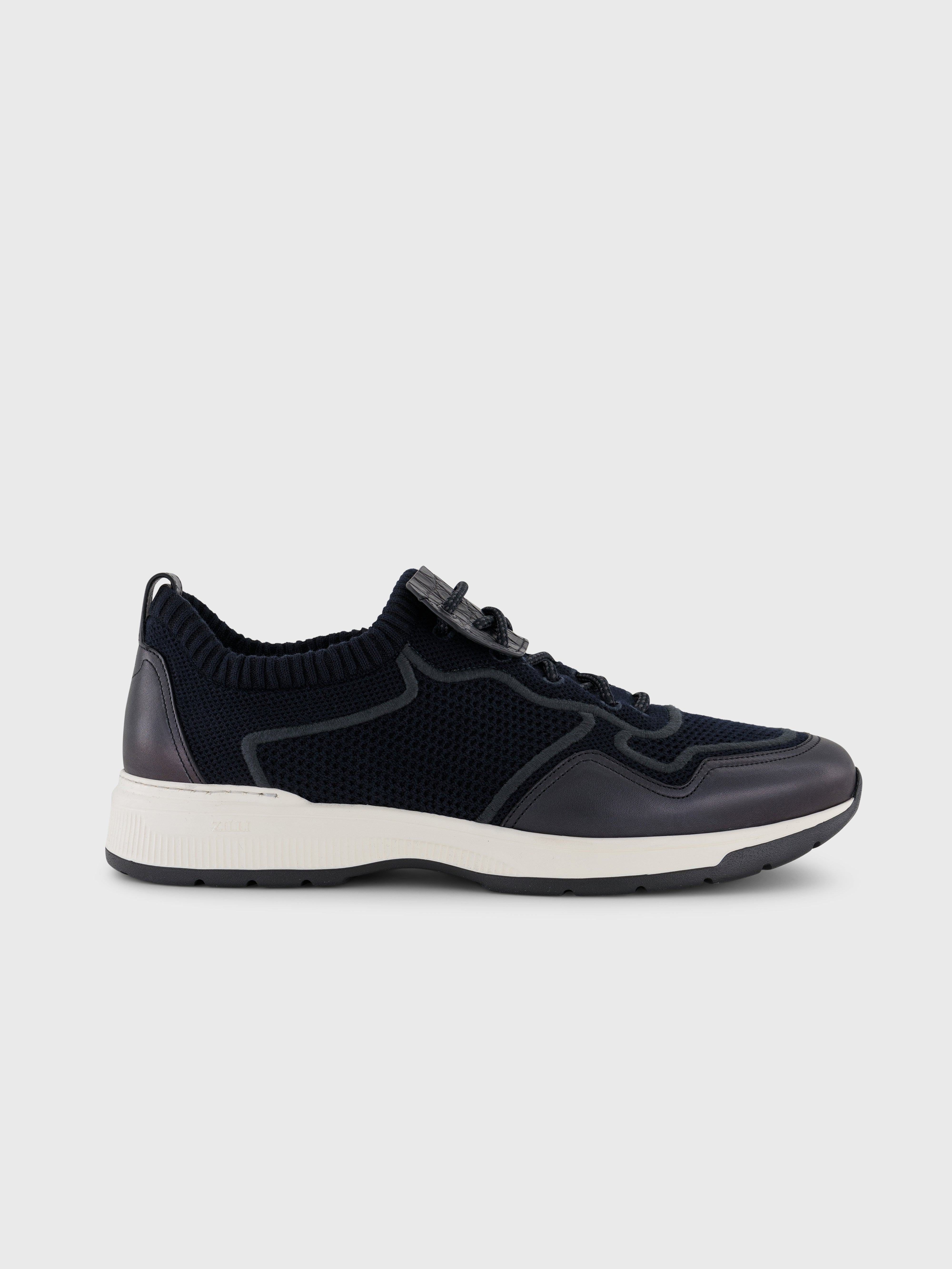 Cotton and Calfskin Low-Top Sneakers - Dark Navy