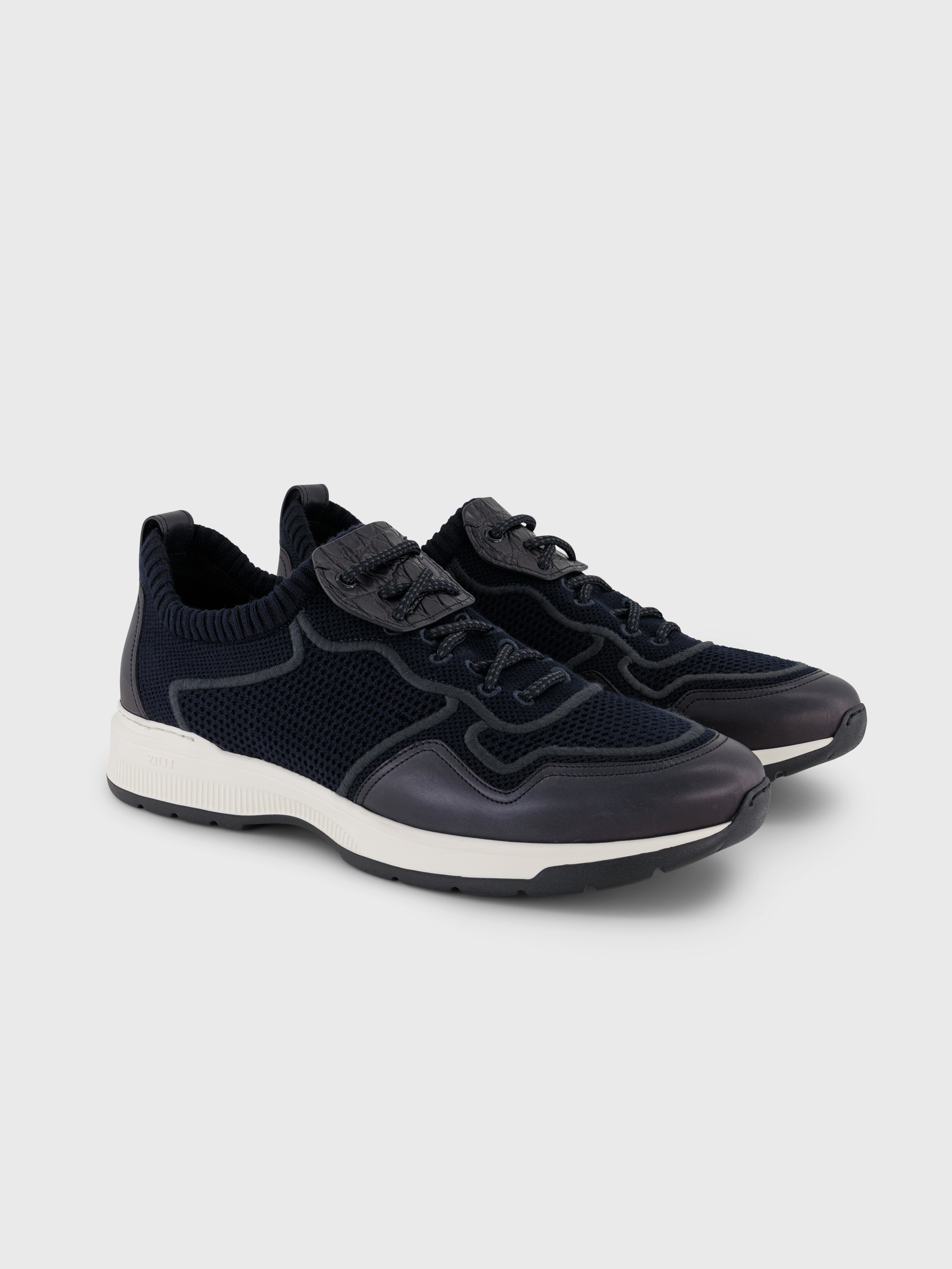 Cotton and Calfskin Low-Top Sneakers - Dark Navy