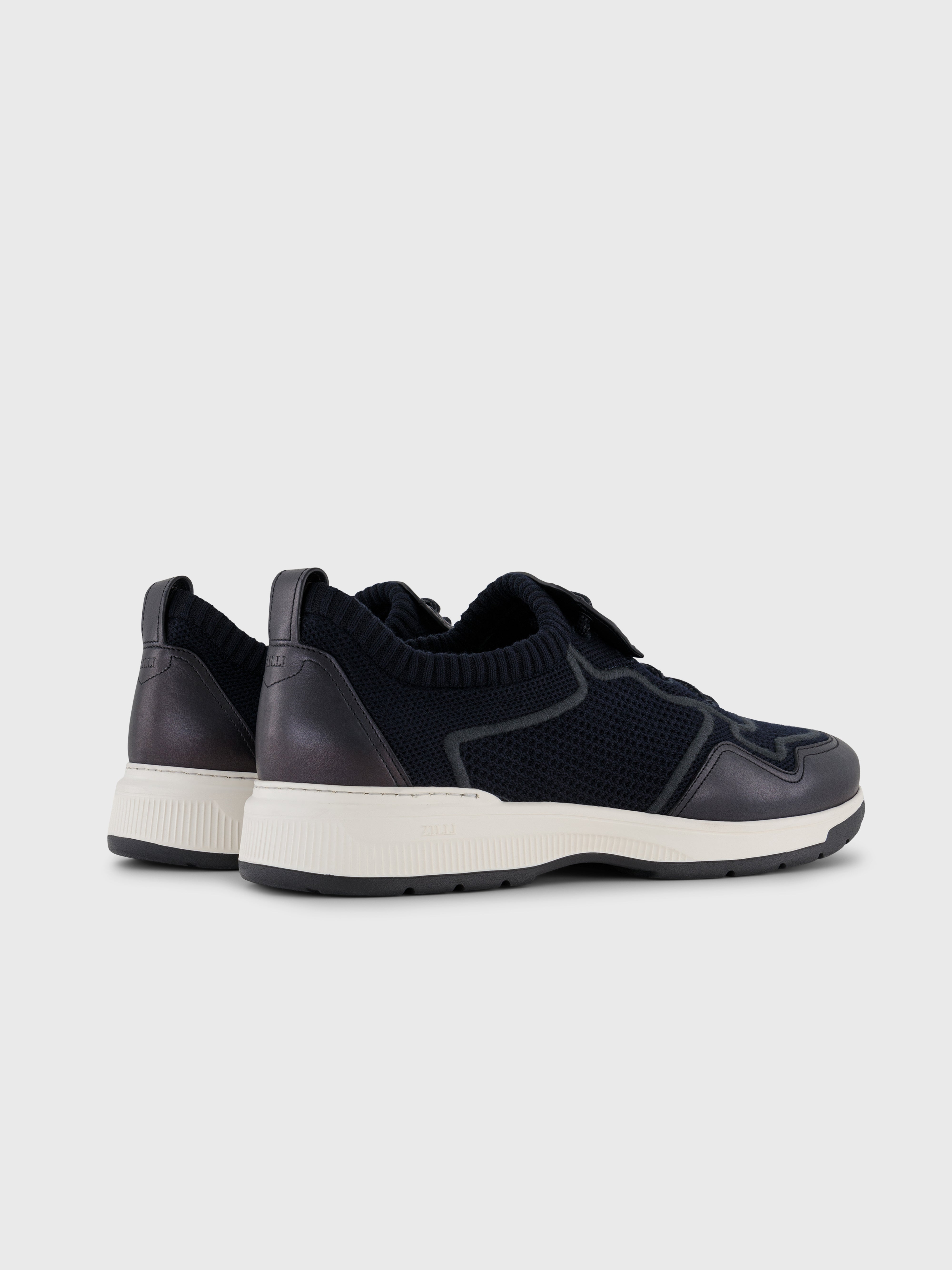 Cotton and Calfskin Low-Top Sneakers - Dark Navy