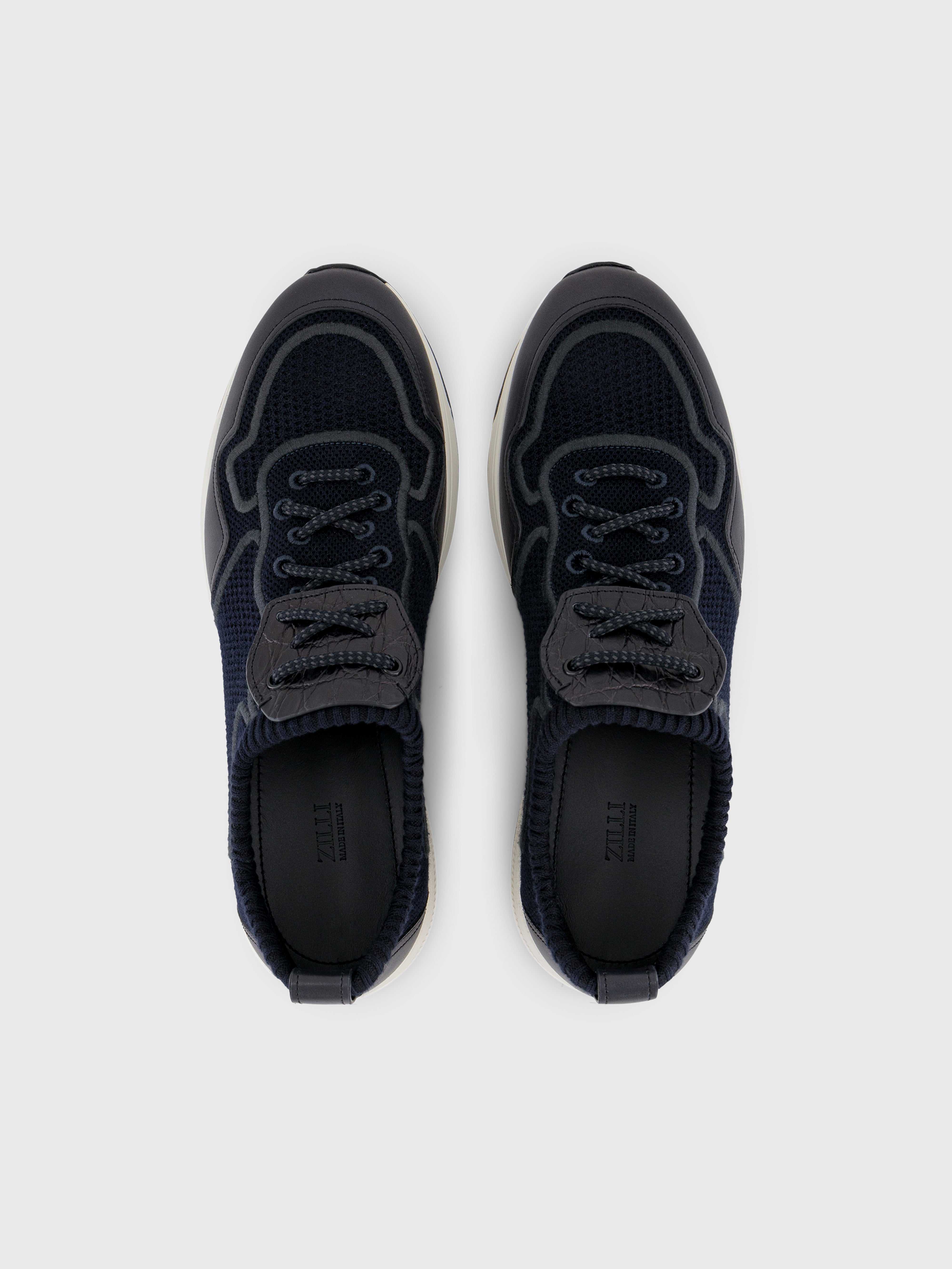 Cotton and Calfskin Low-Top Sneakers - Dark Navy