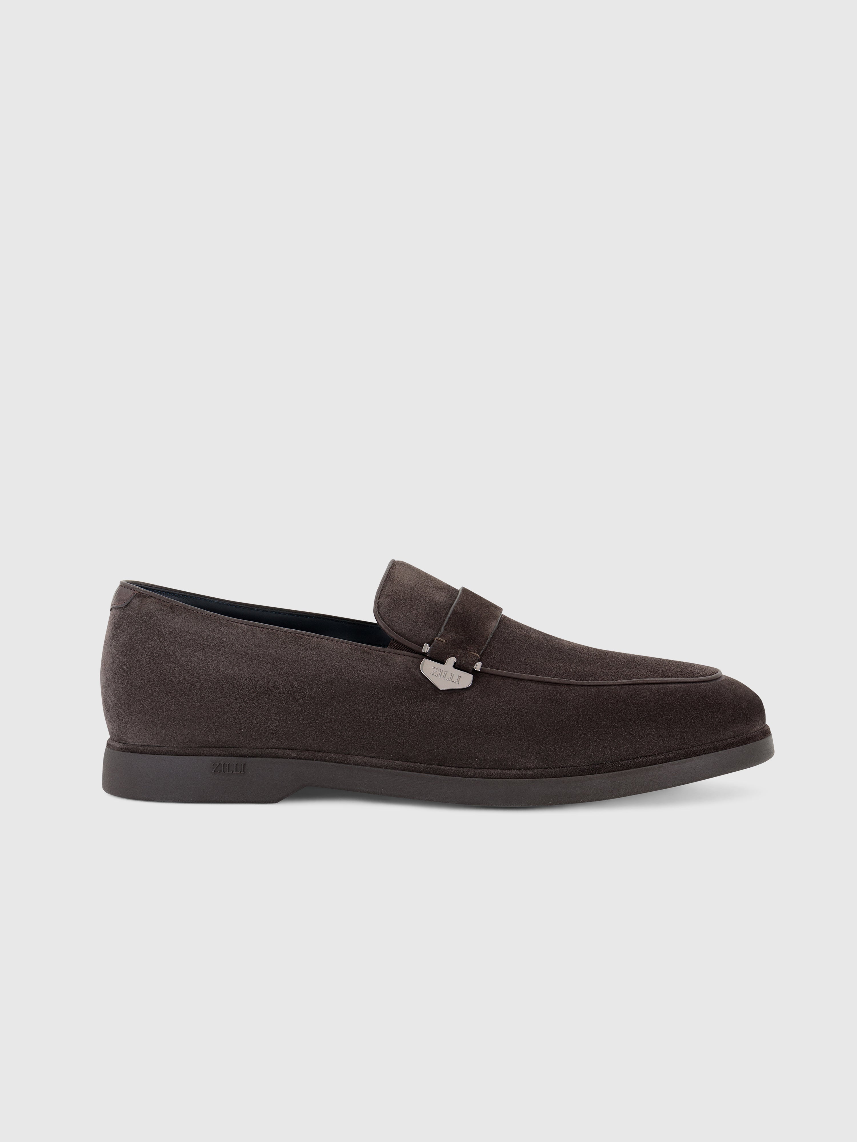 Suede Slip-On with Penny Strap Dark Brown