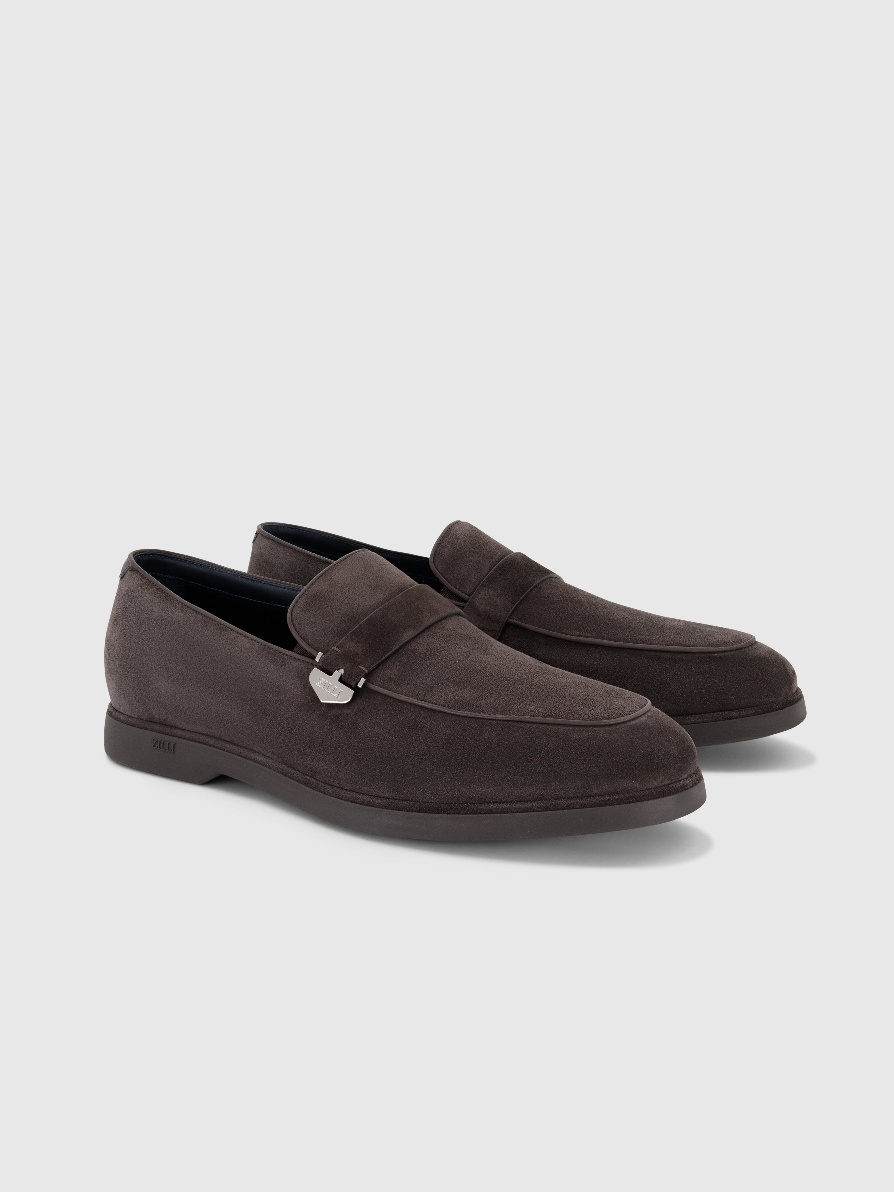 Suede Slip-On with Penny Strap Dark Brown