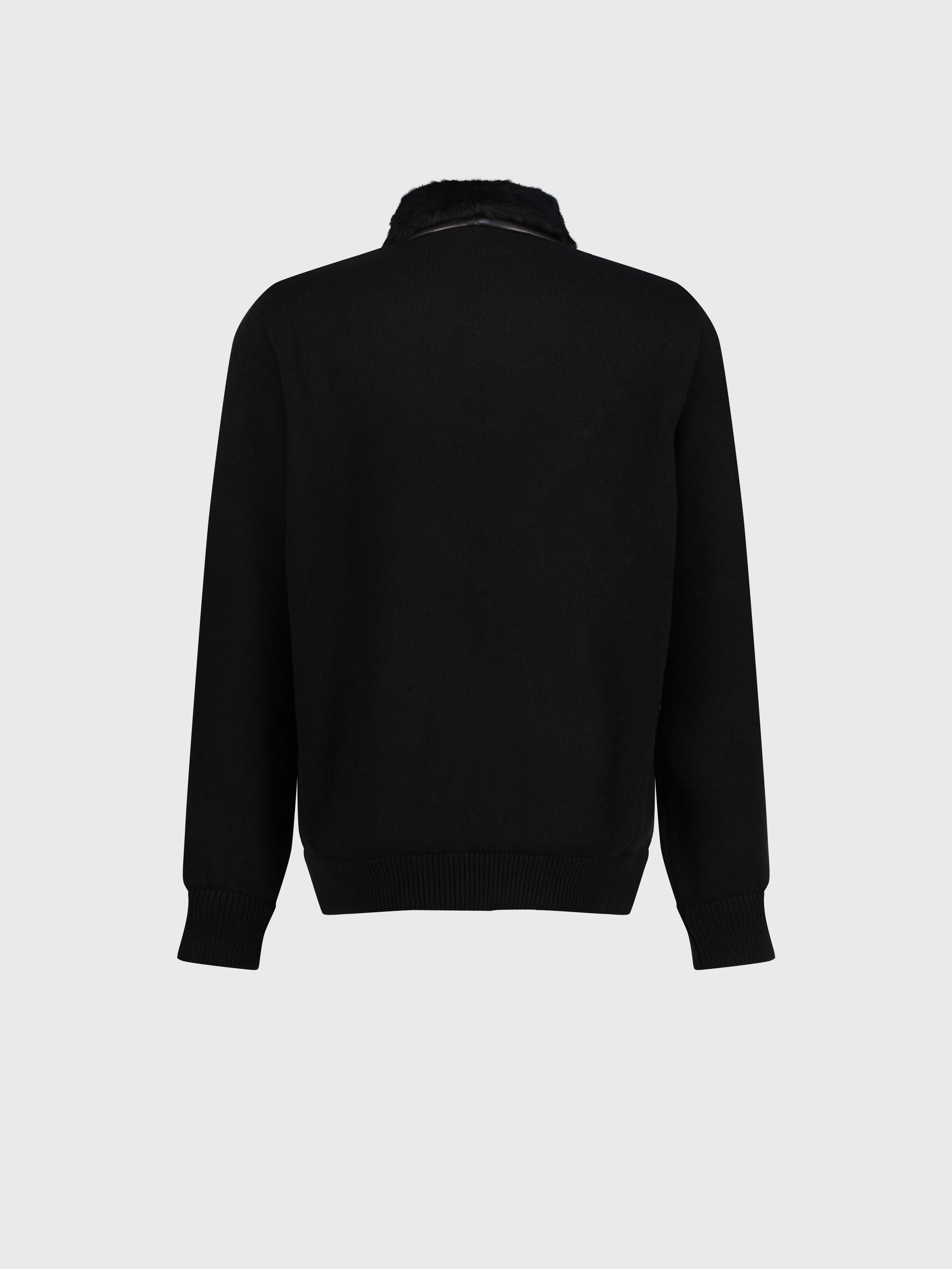 Lambskin Zip-Up with Crossed Stripes Pattern Black