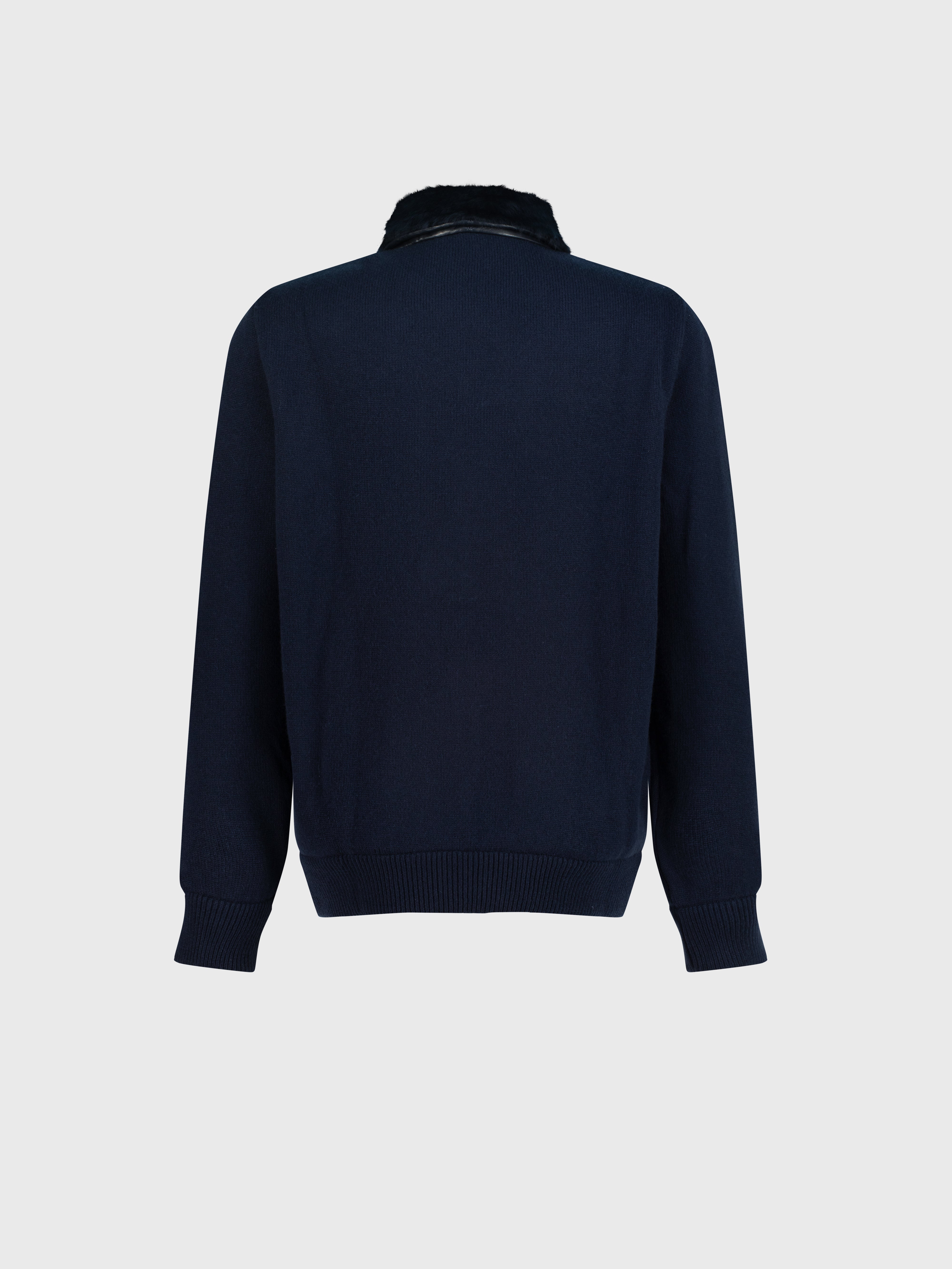 Lambskin Zip-Up with Crossed Stripes Pattern Dark Navy