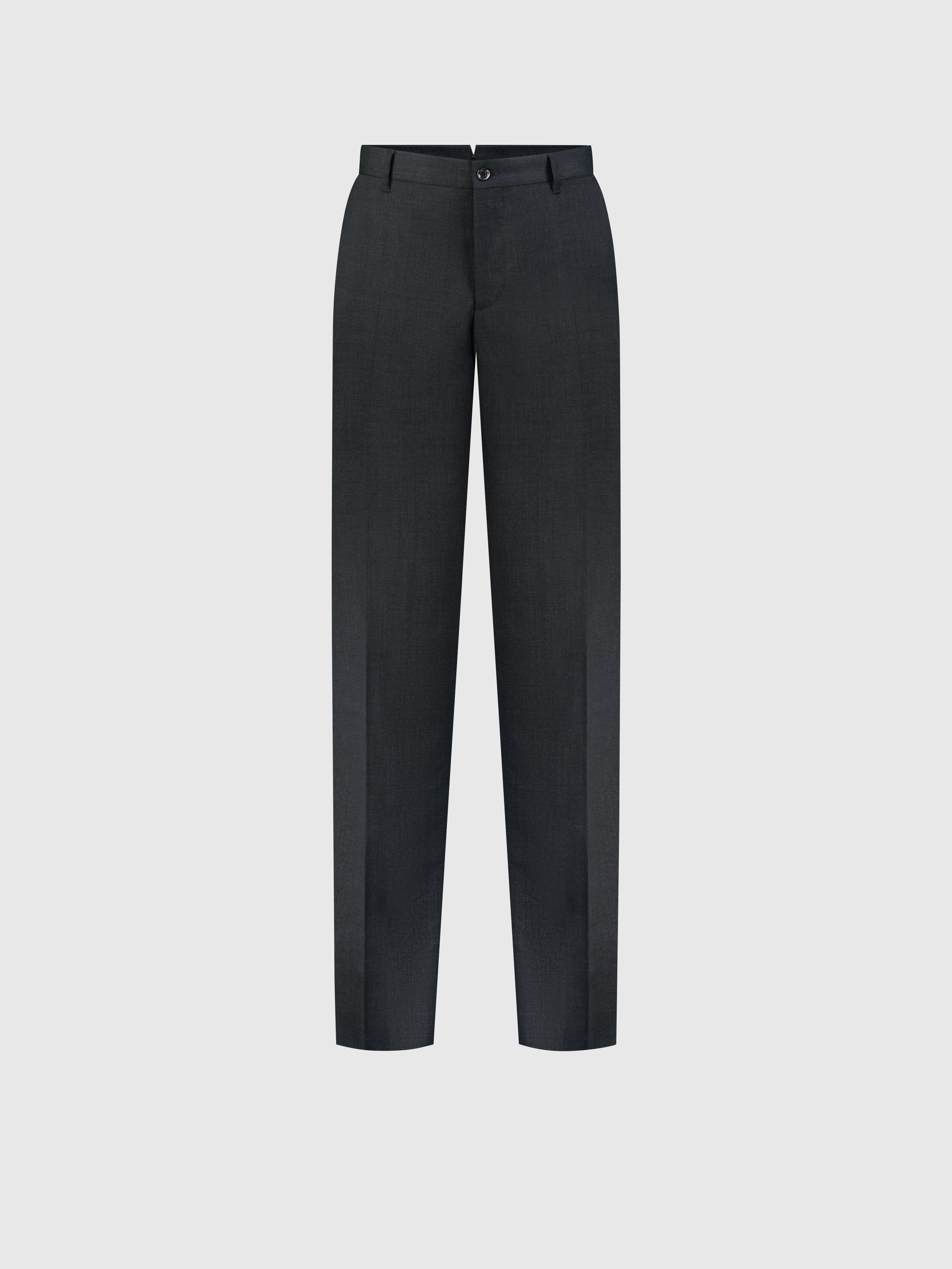 Wool Trousers with Leather Detailing Dark Charcoal