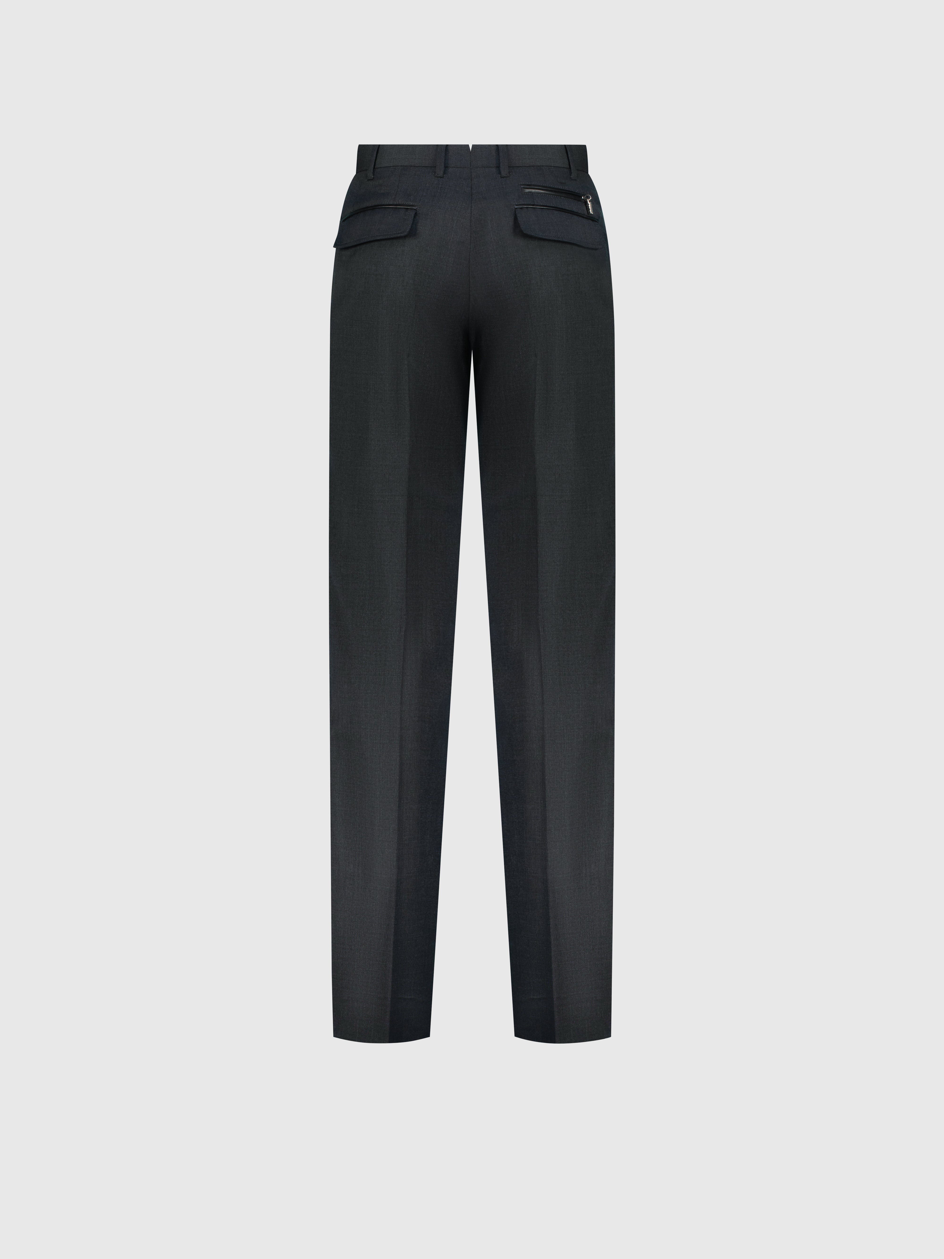 Wool Trousers with Leather Detailing Dark Charcoal