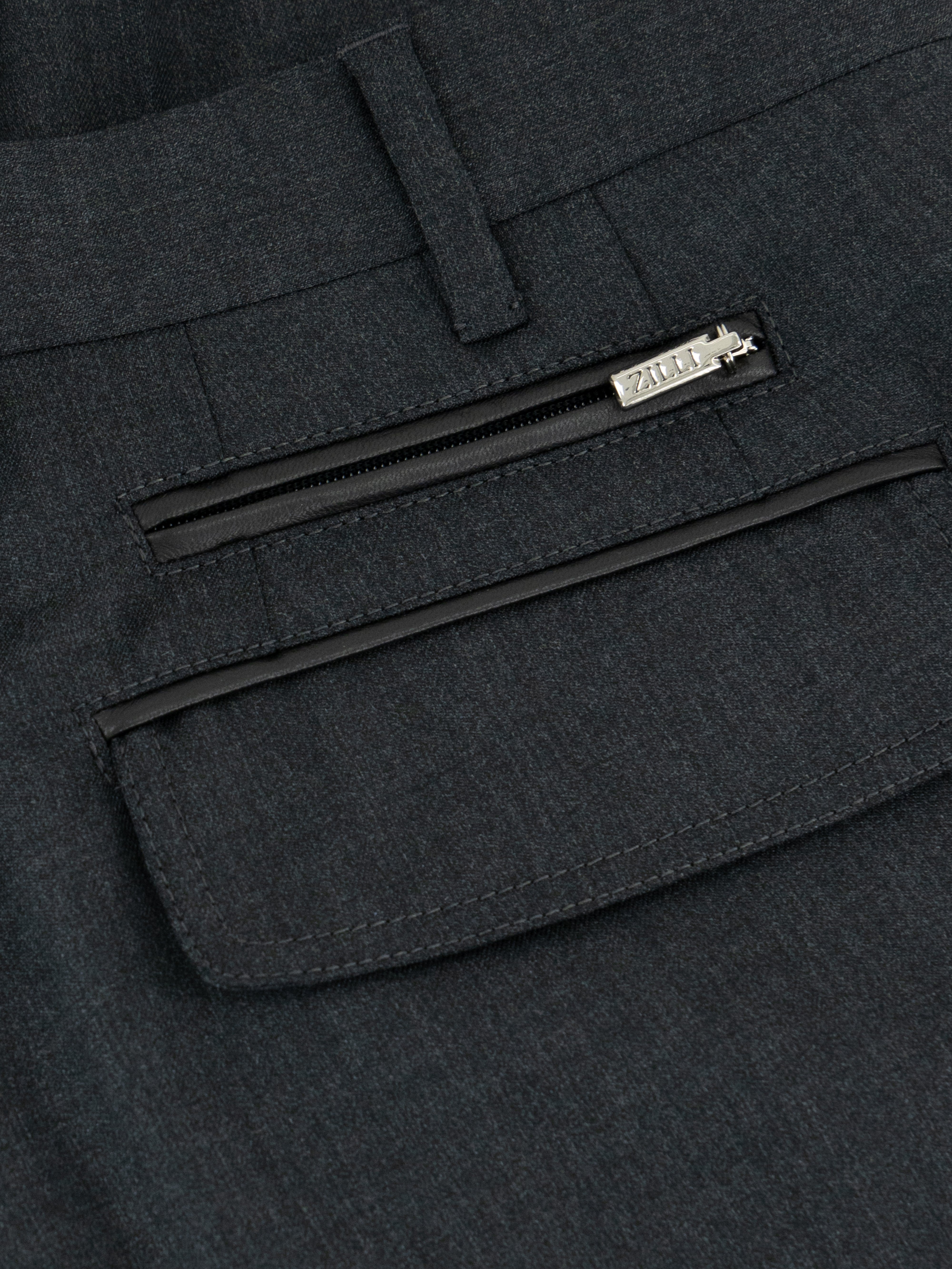 Wool Trousers with Leather Detailing Dark Charcoal