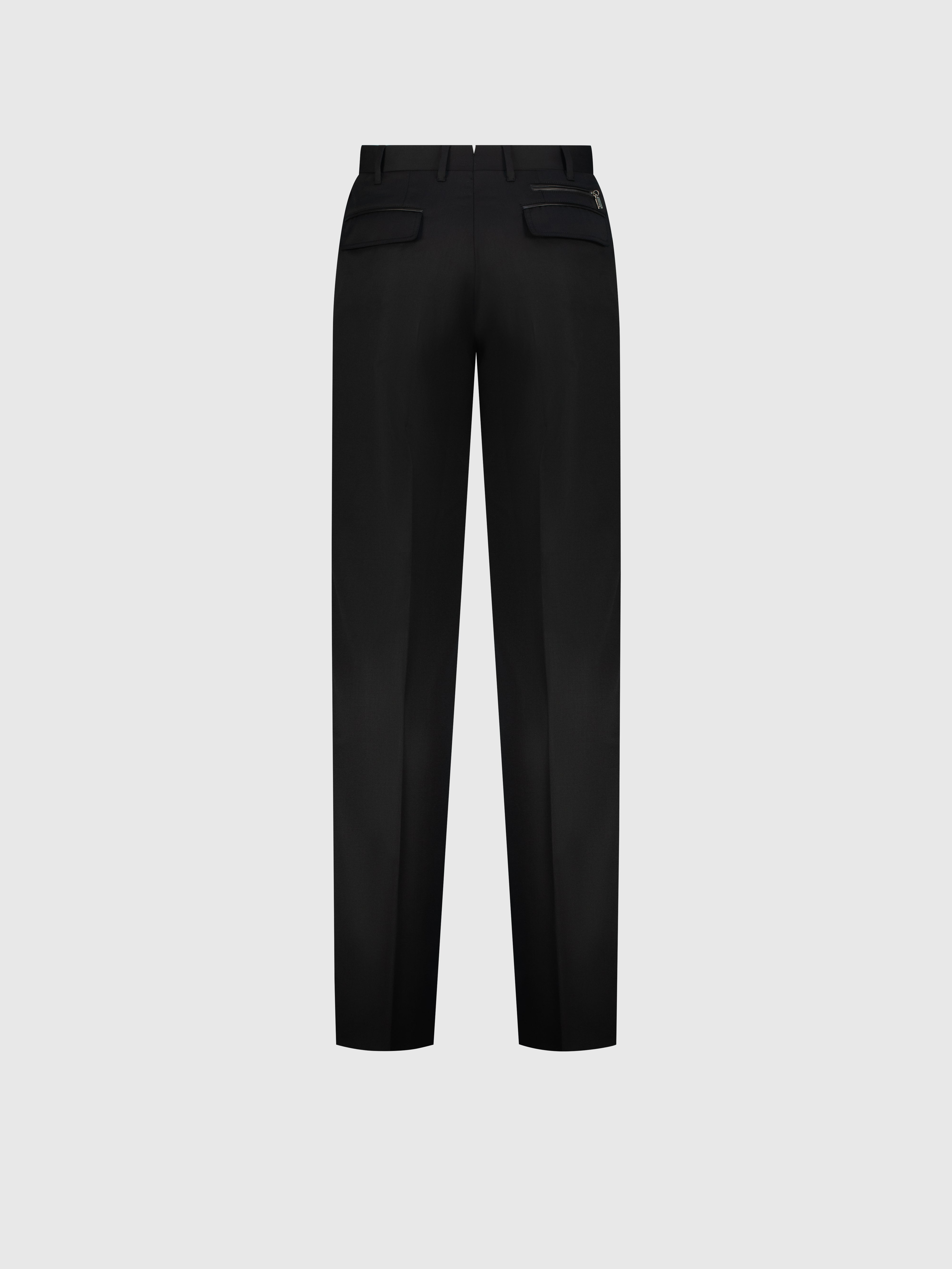 Wool Trousers with Leather Detailing Black