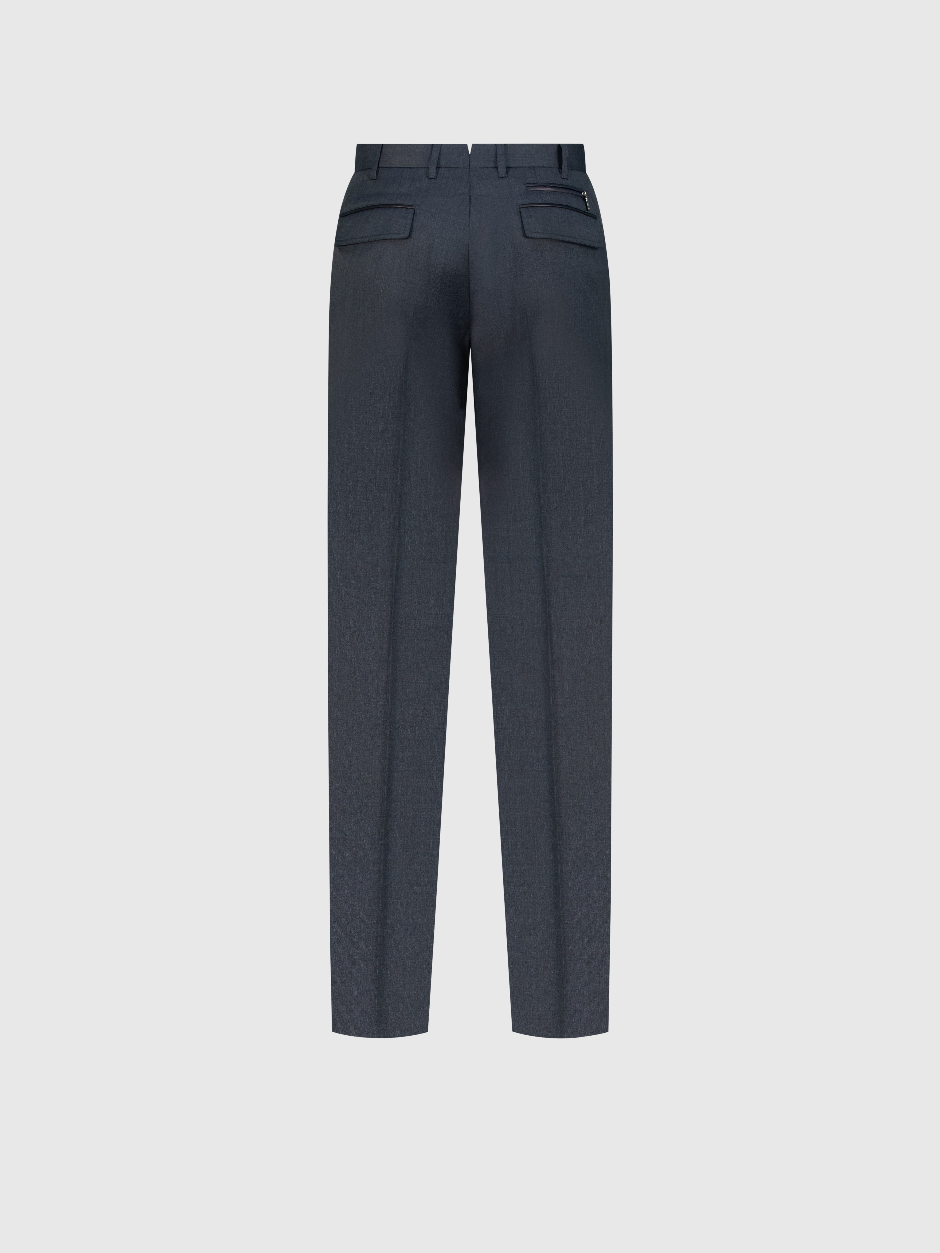 Wool Trousers with Leather Detailing Dark Navy