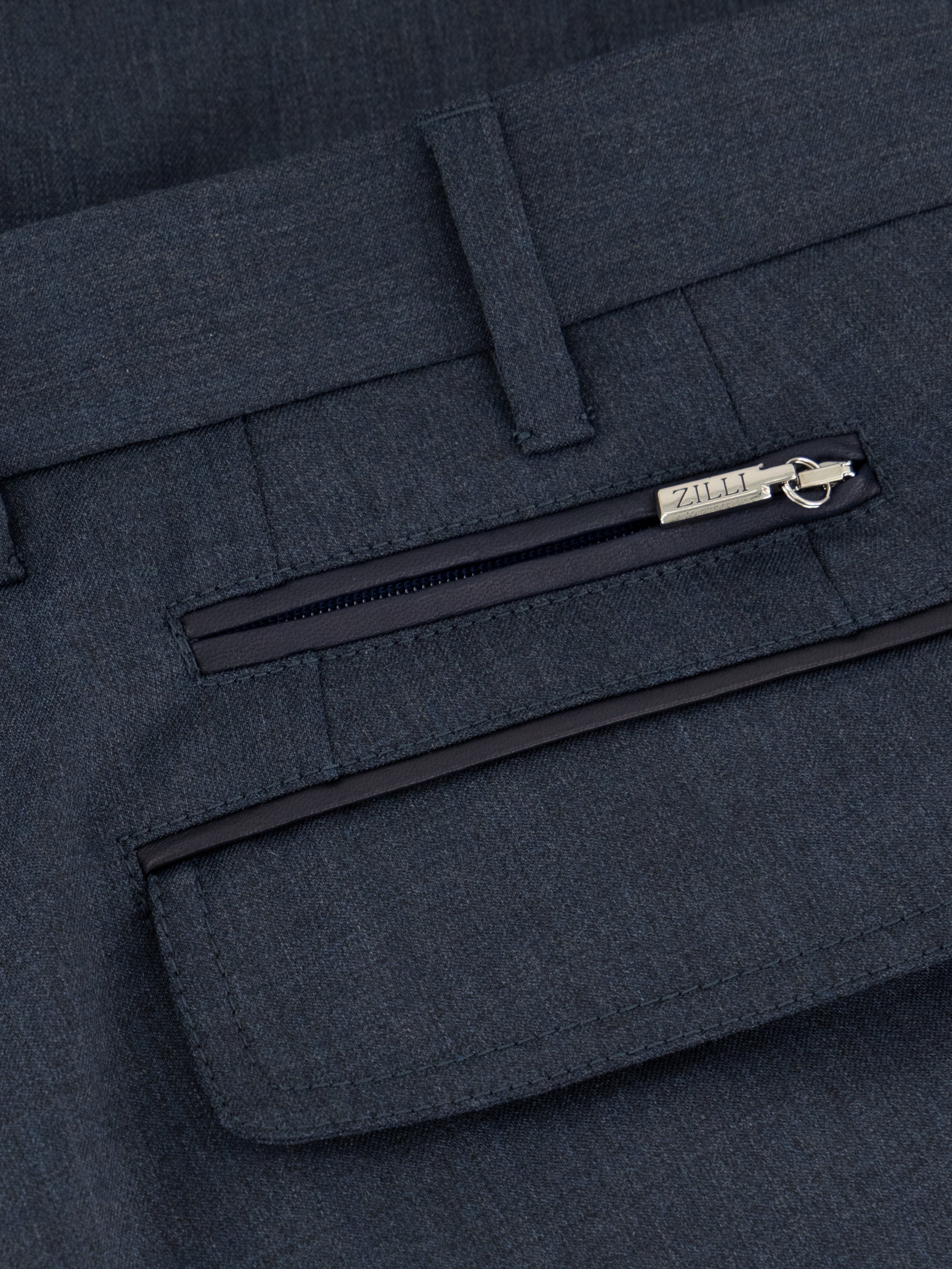 Wool Trousers with Leather Detailing Dark Navy