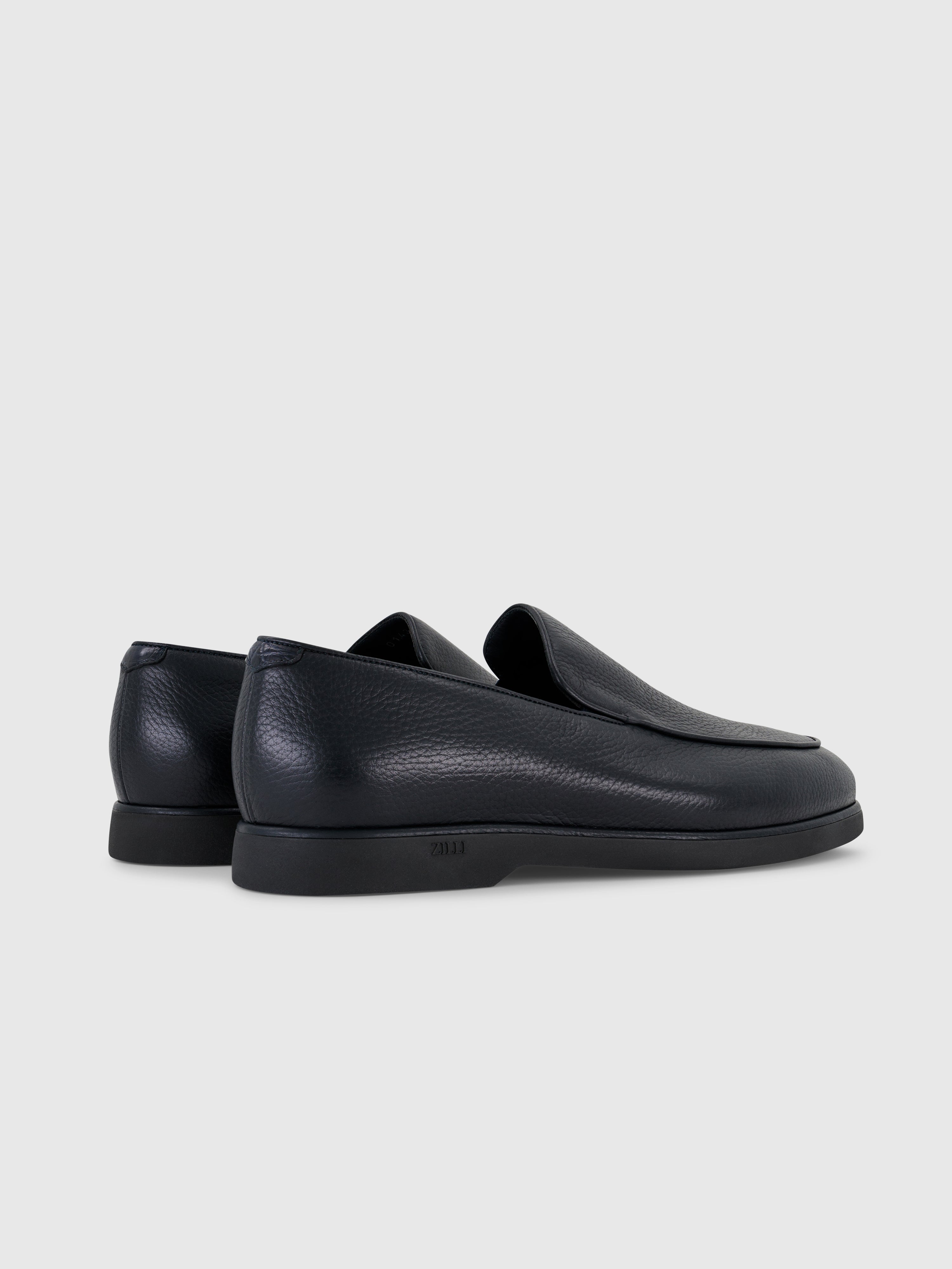 Casual Loafers in Deerskin and Caiman Dark Navy