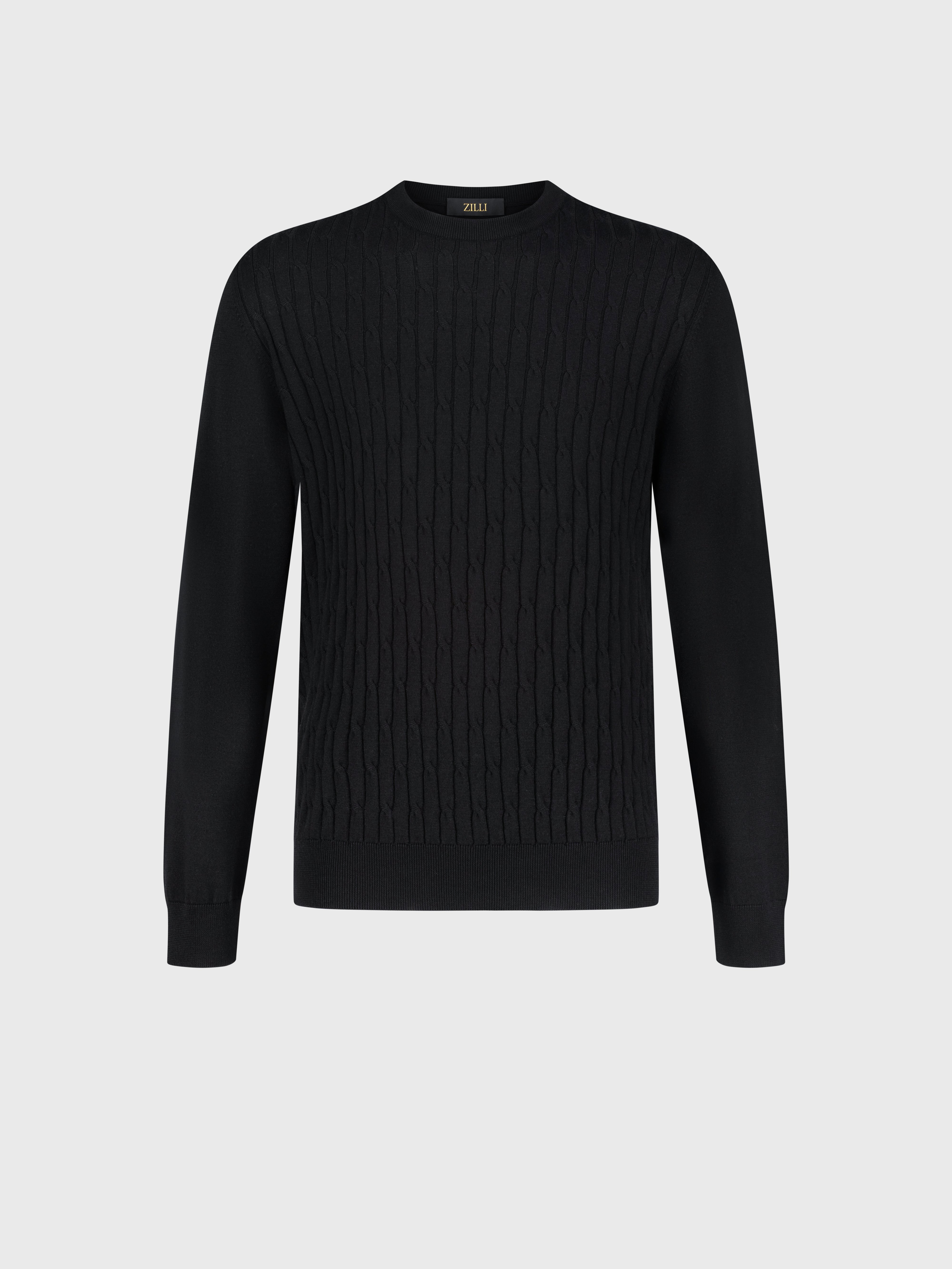 Pullover with Cable Knit Pattern Black