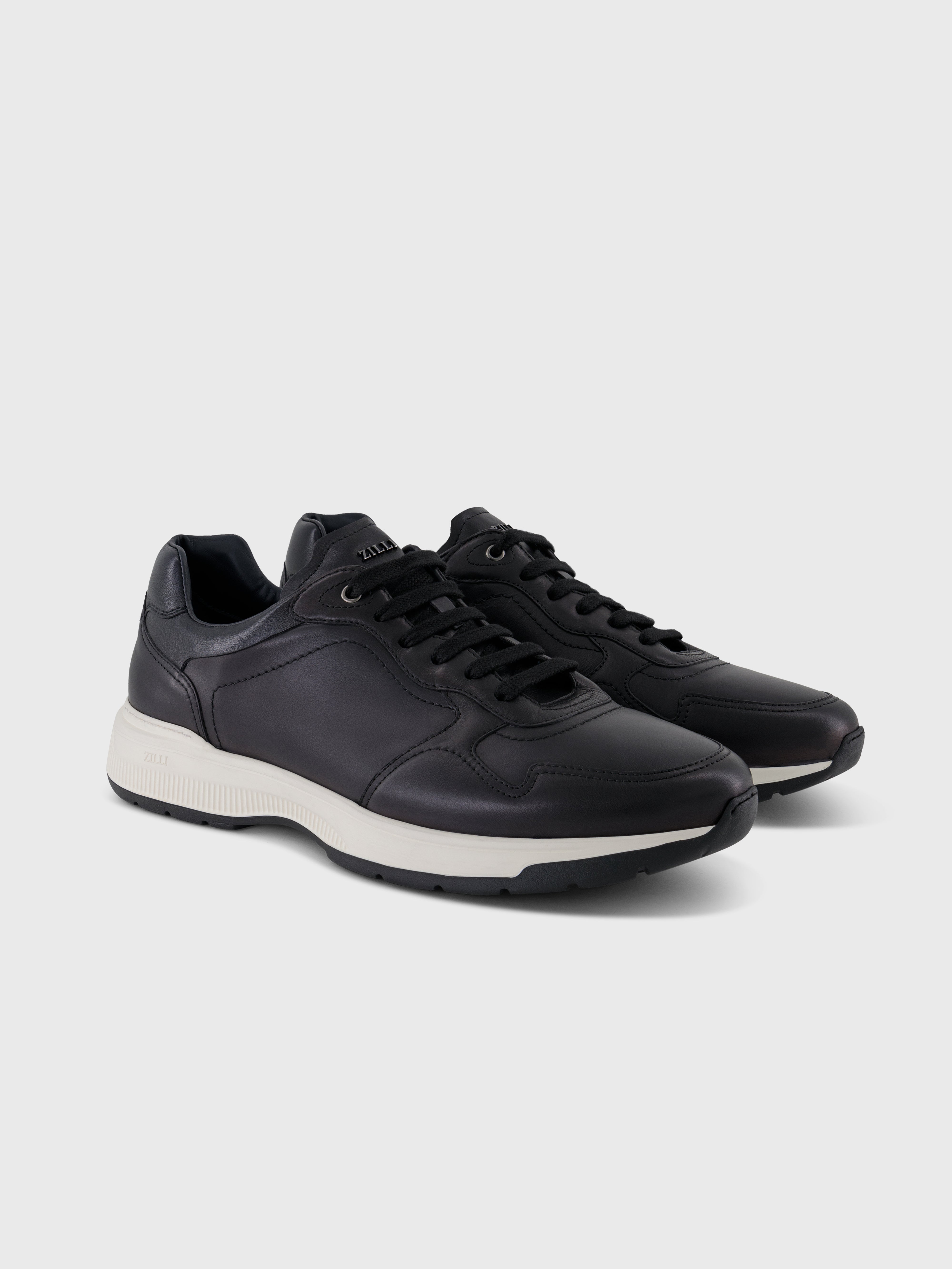 Calfskin Low-Top Sneakers - Black/Dark Navy