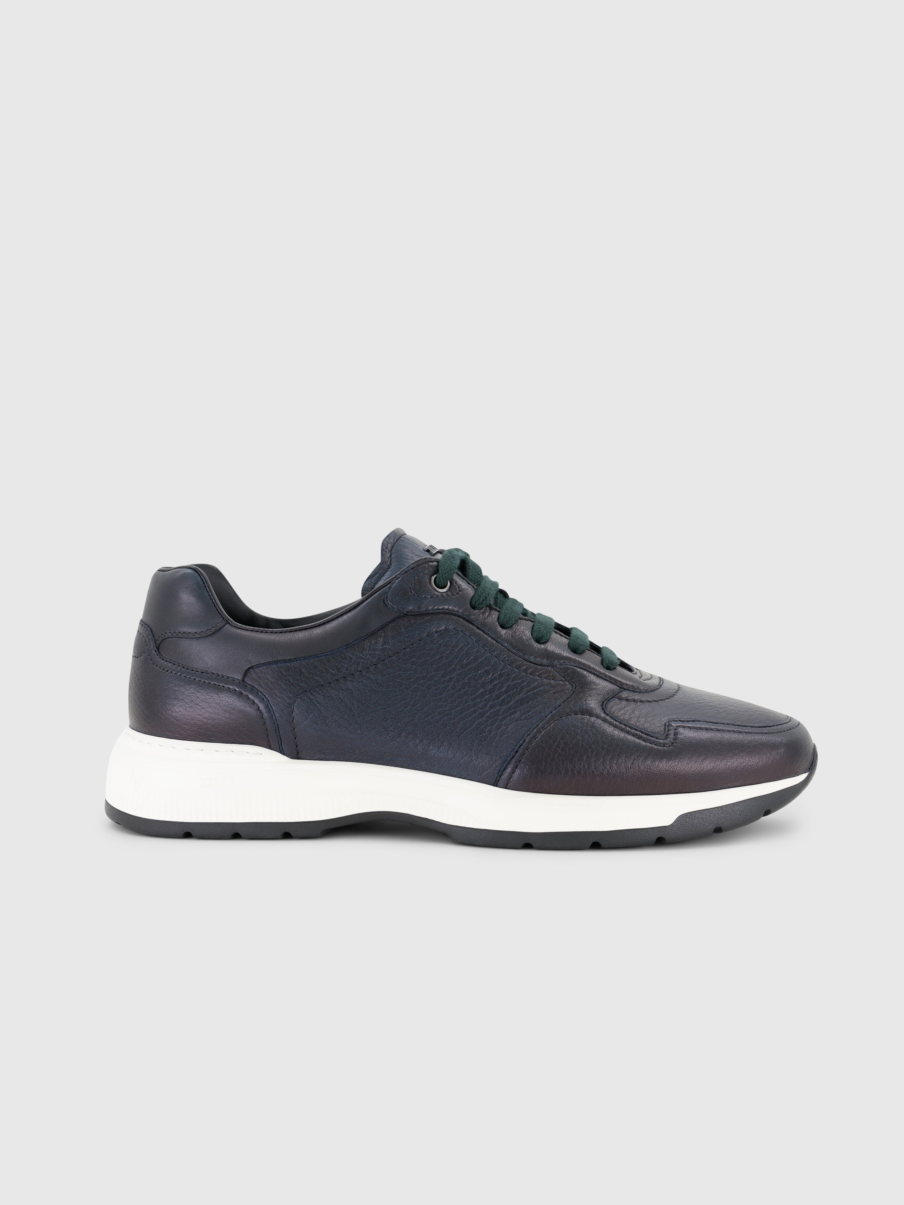 Deerskin and Calfskin Lace-Up Sneakers Dark Green