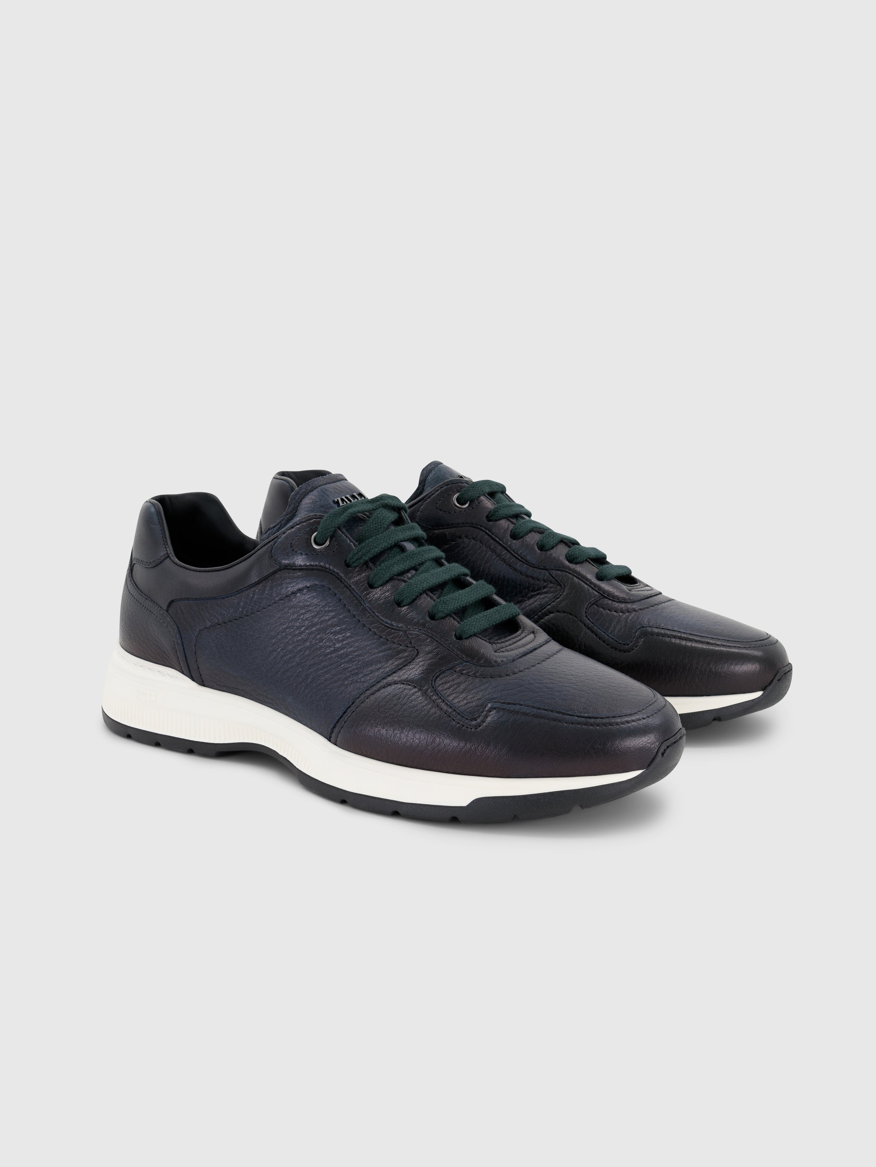 Deerskin and Calfskin Lace-Up Sneakers Dark Green