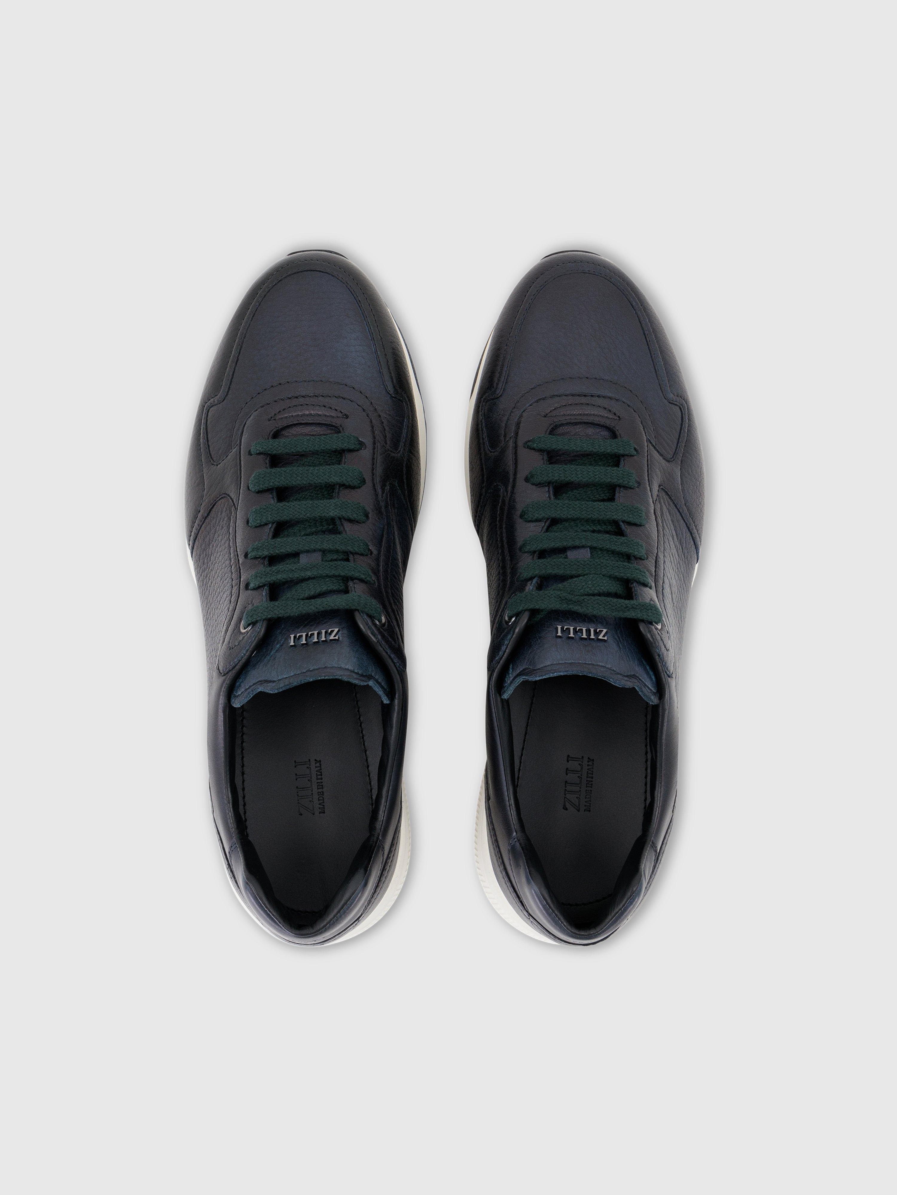 Deerskin and Calfskin Lace-Up Sneakers Dark Green