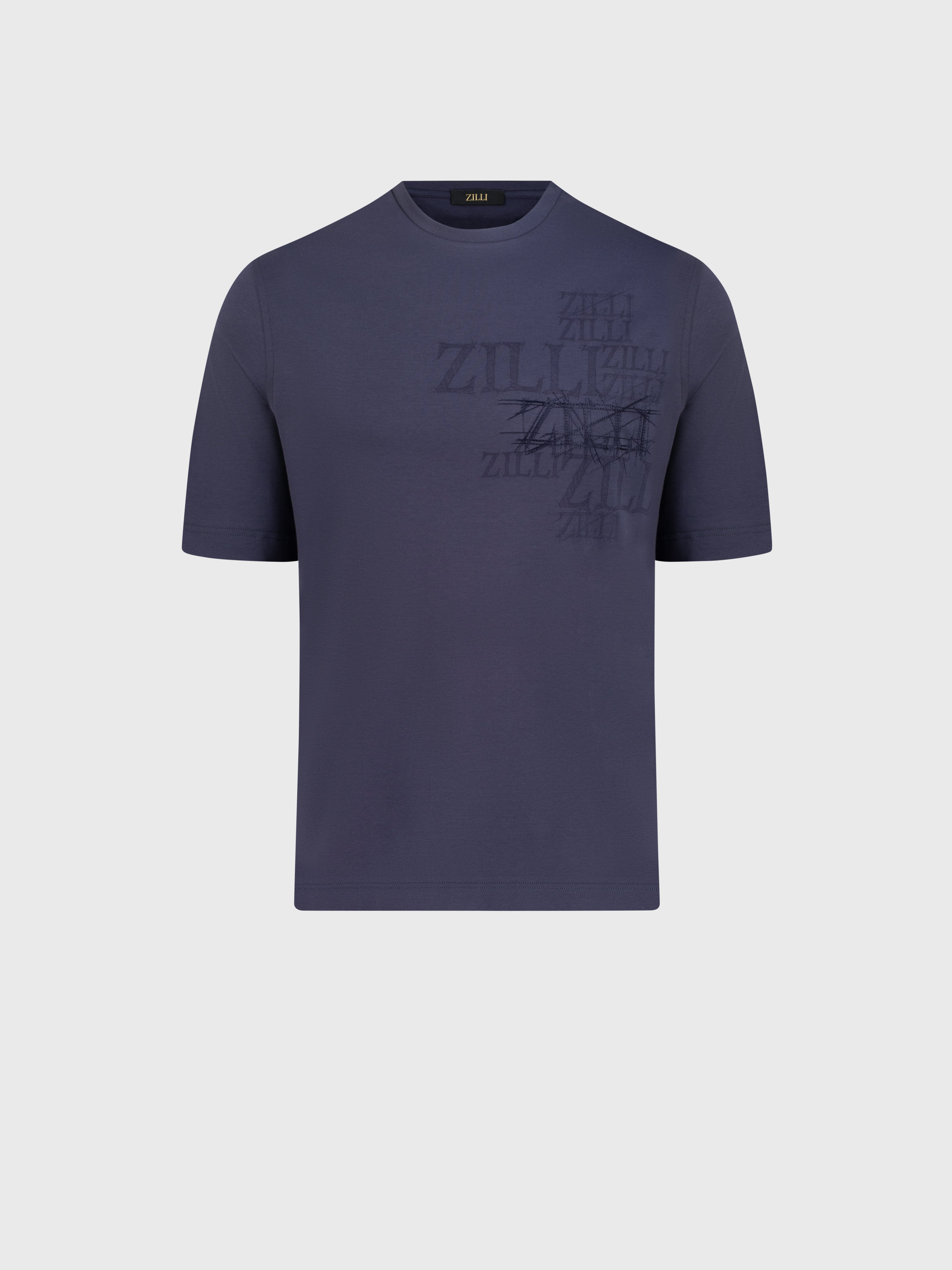 T-Shirt with Graphic ZILLI Design Dark Navy