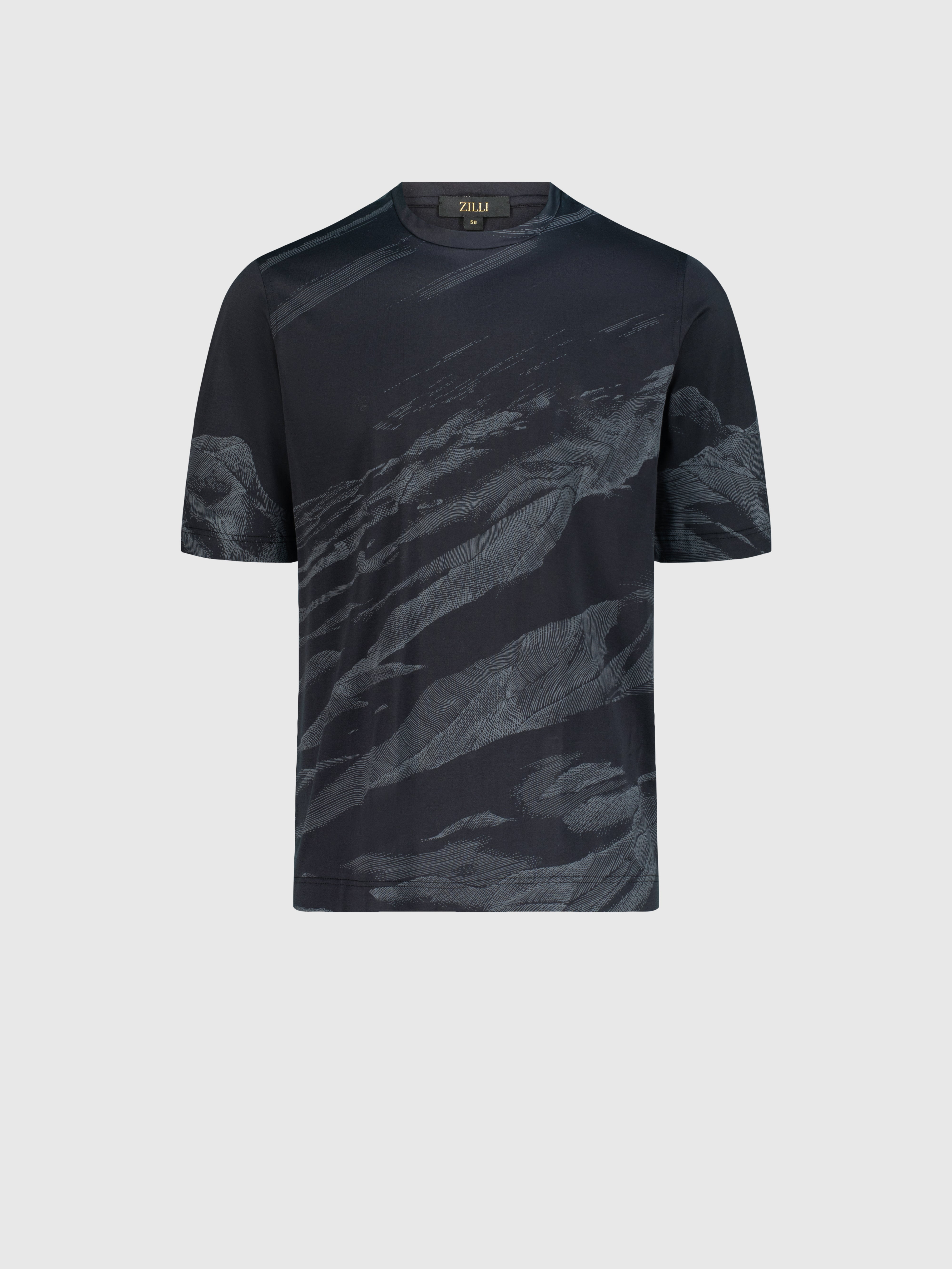 T-Shirt with Abstract Graphic Pattern Dark Navy