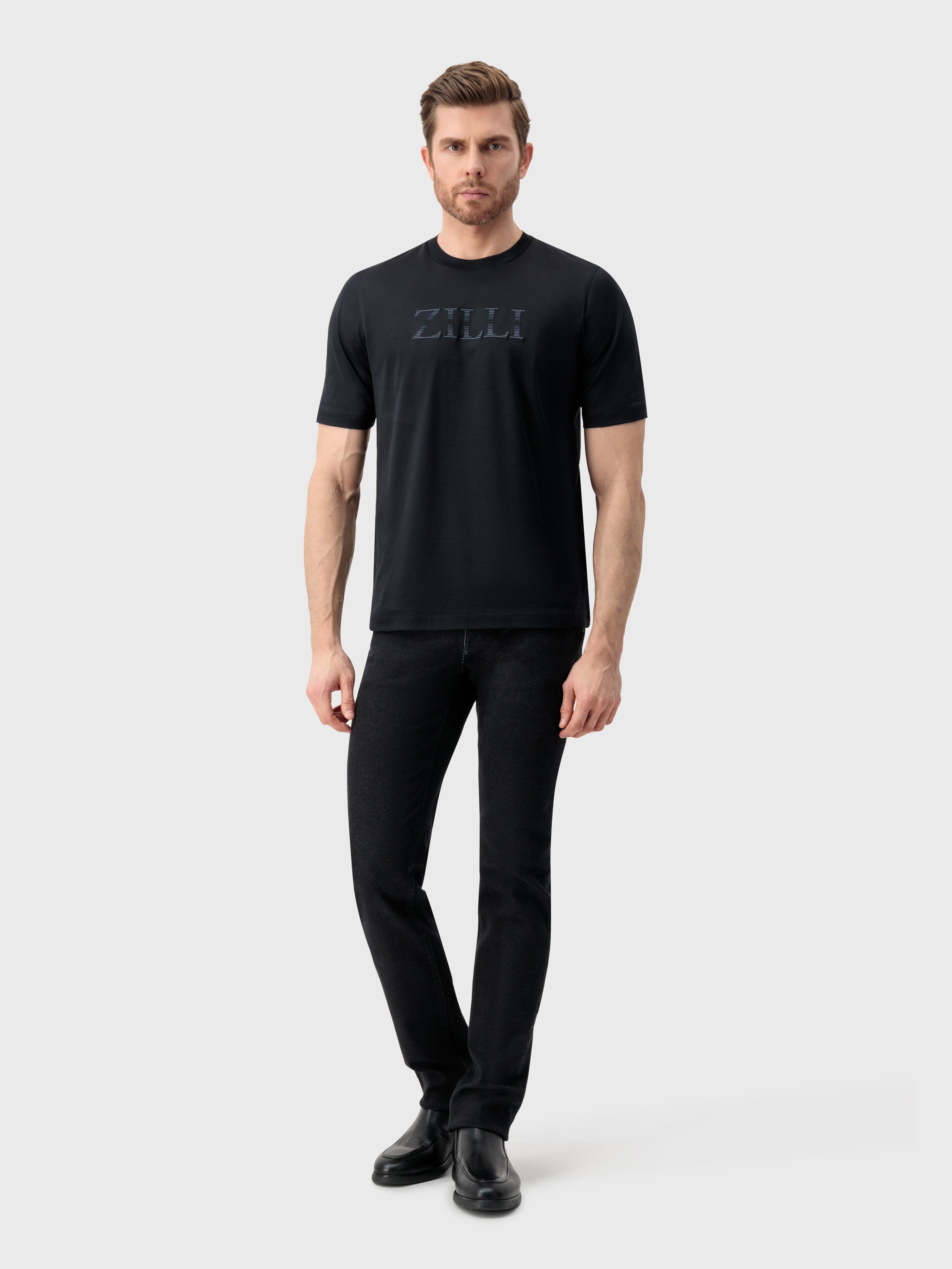 T-Shirt with Gradient Zilli Shade Embroidery Black