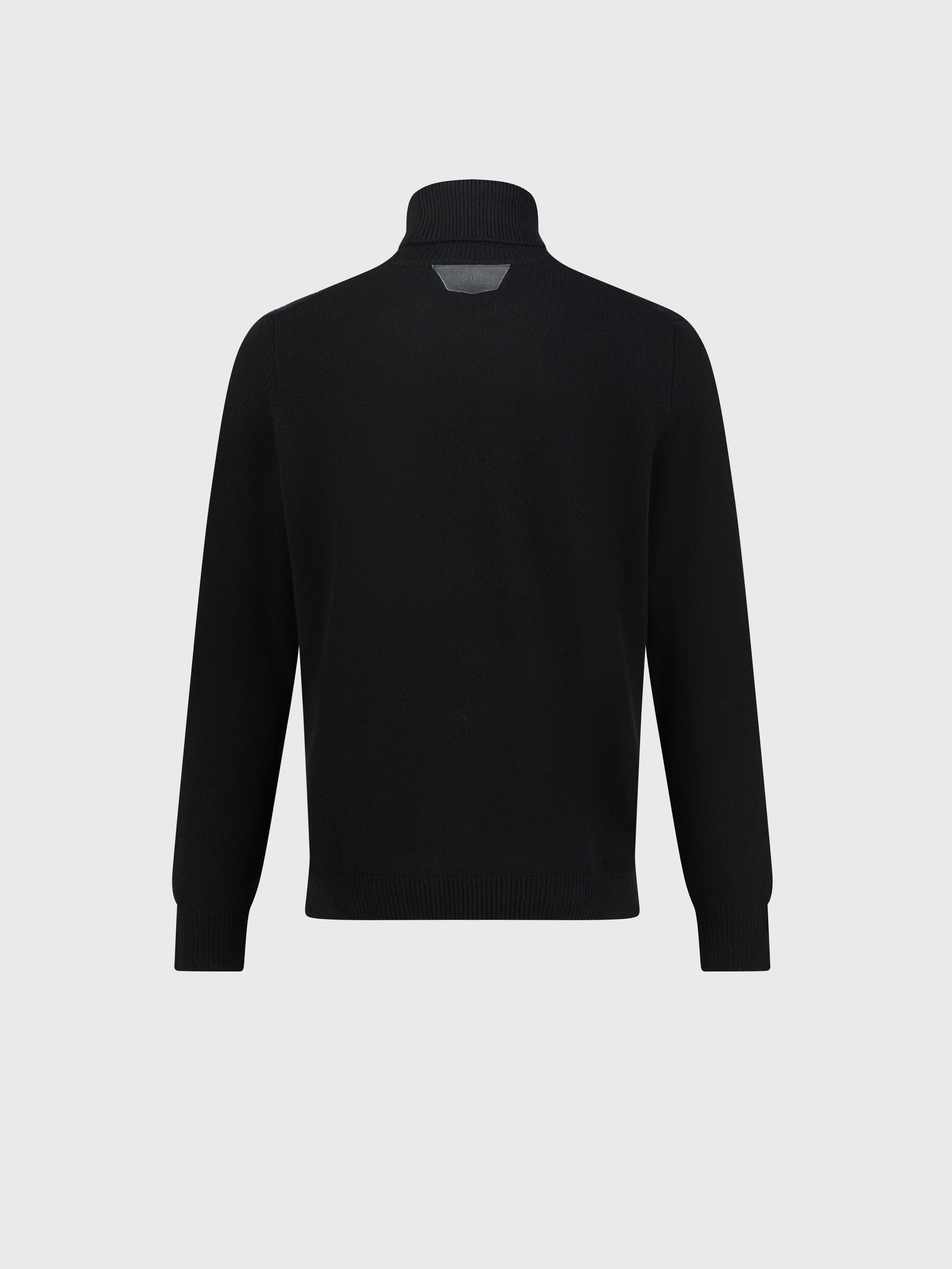 Cashmere Turtleneck Pullover with Cable Knit Pattern Black