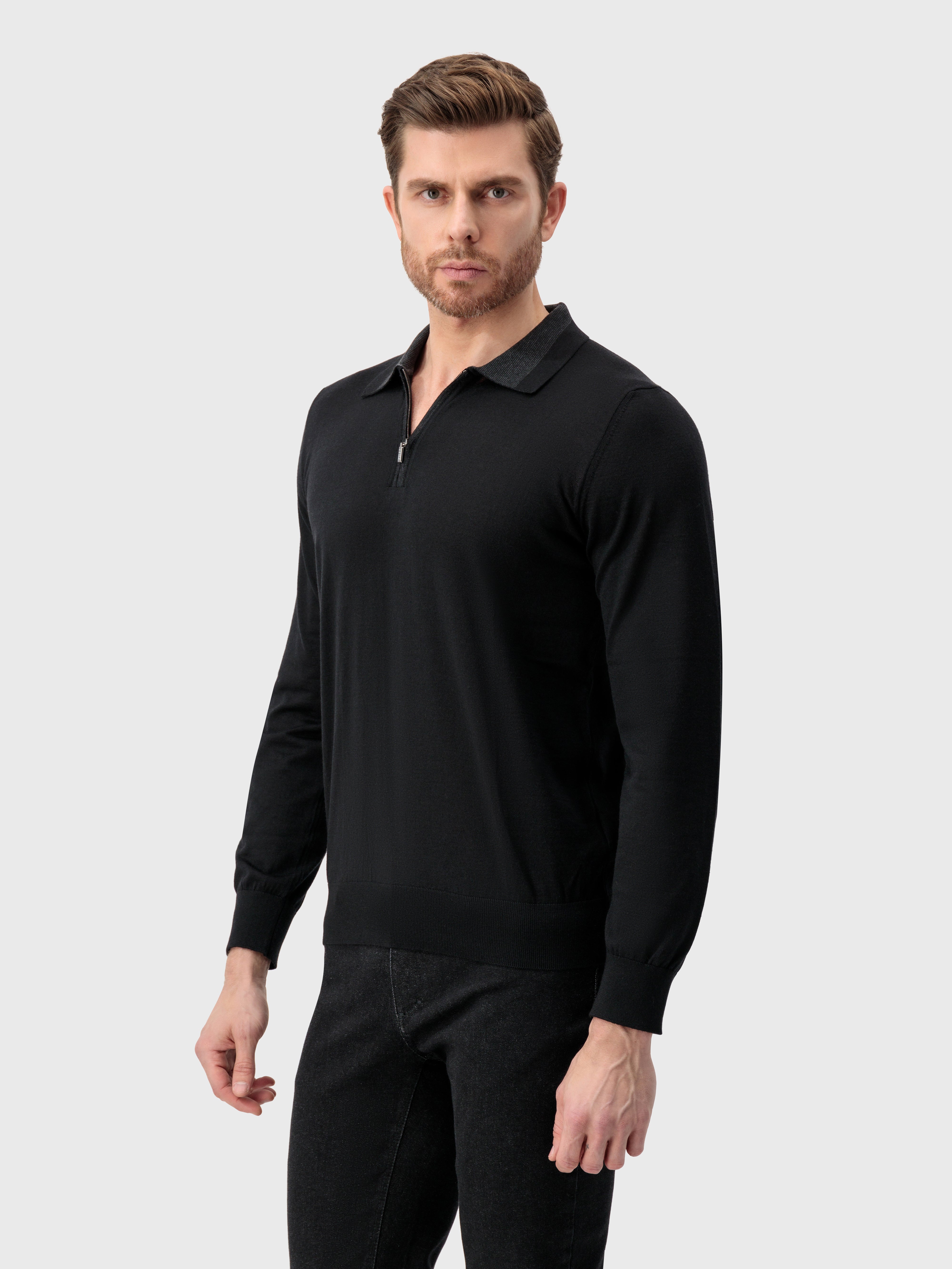 Zipped Polo Shirt Black