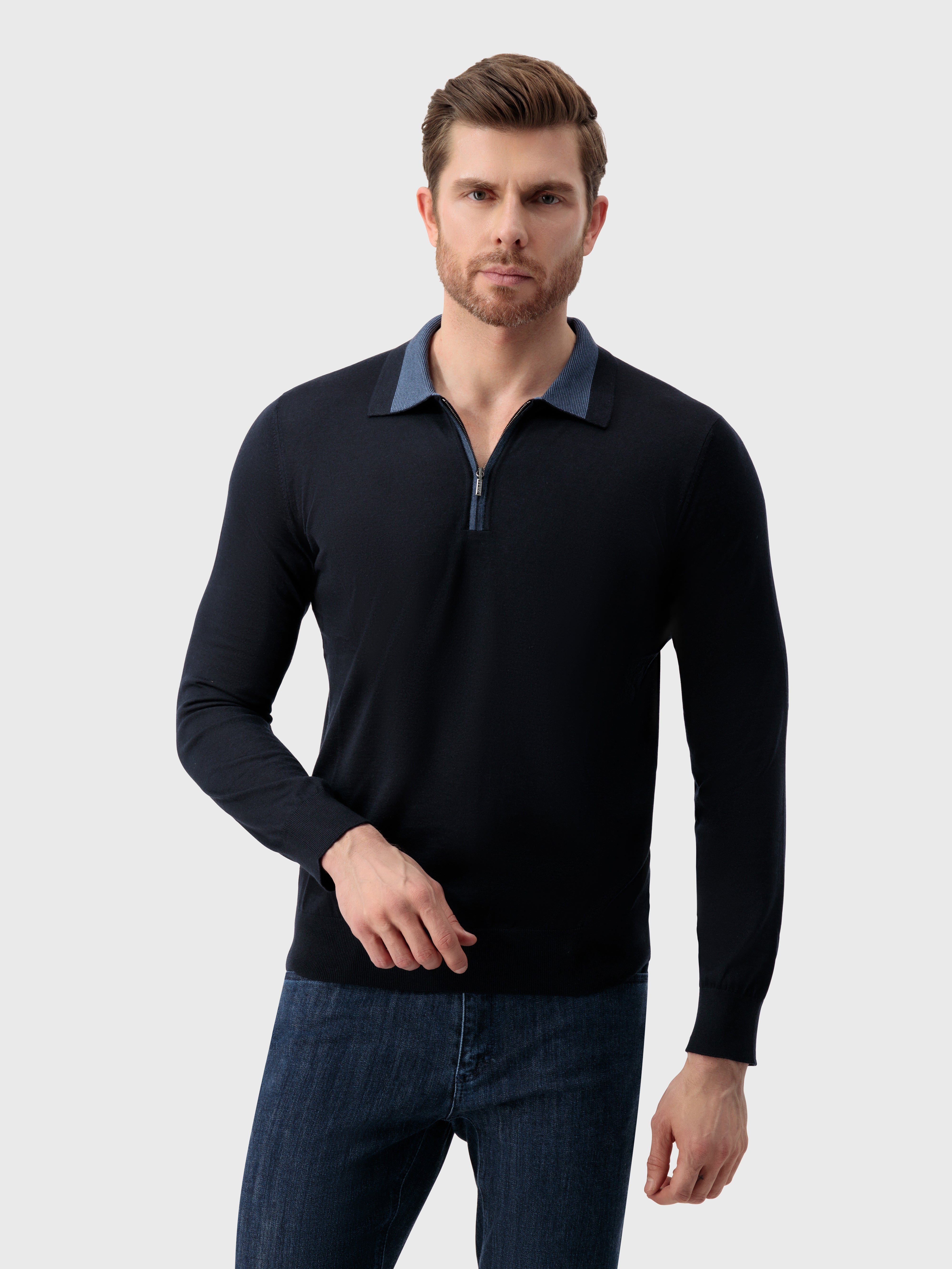 Zipped Polo Shirt Dark Navy