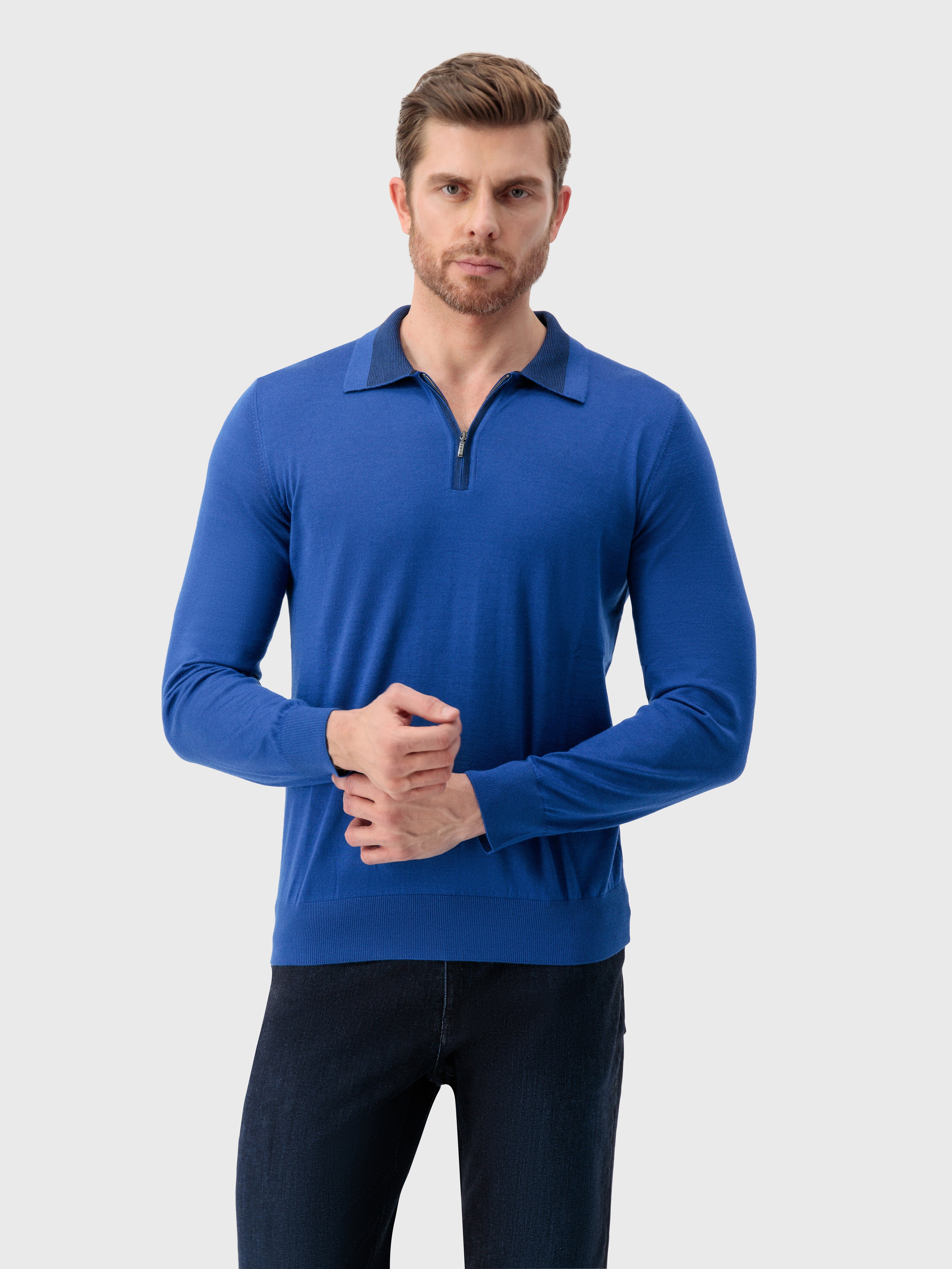 Zipped Polo Shirt Bright Blue