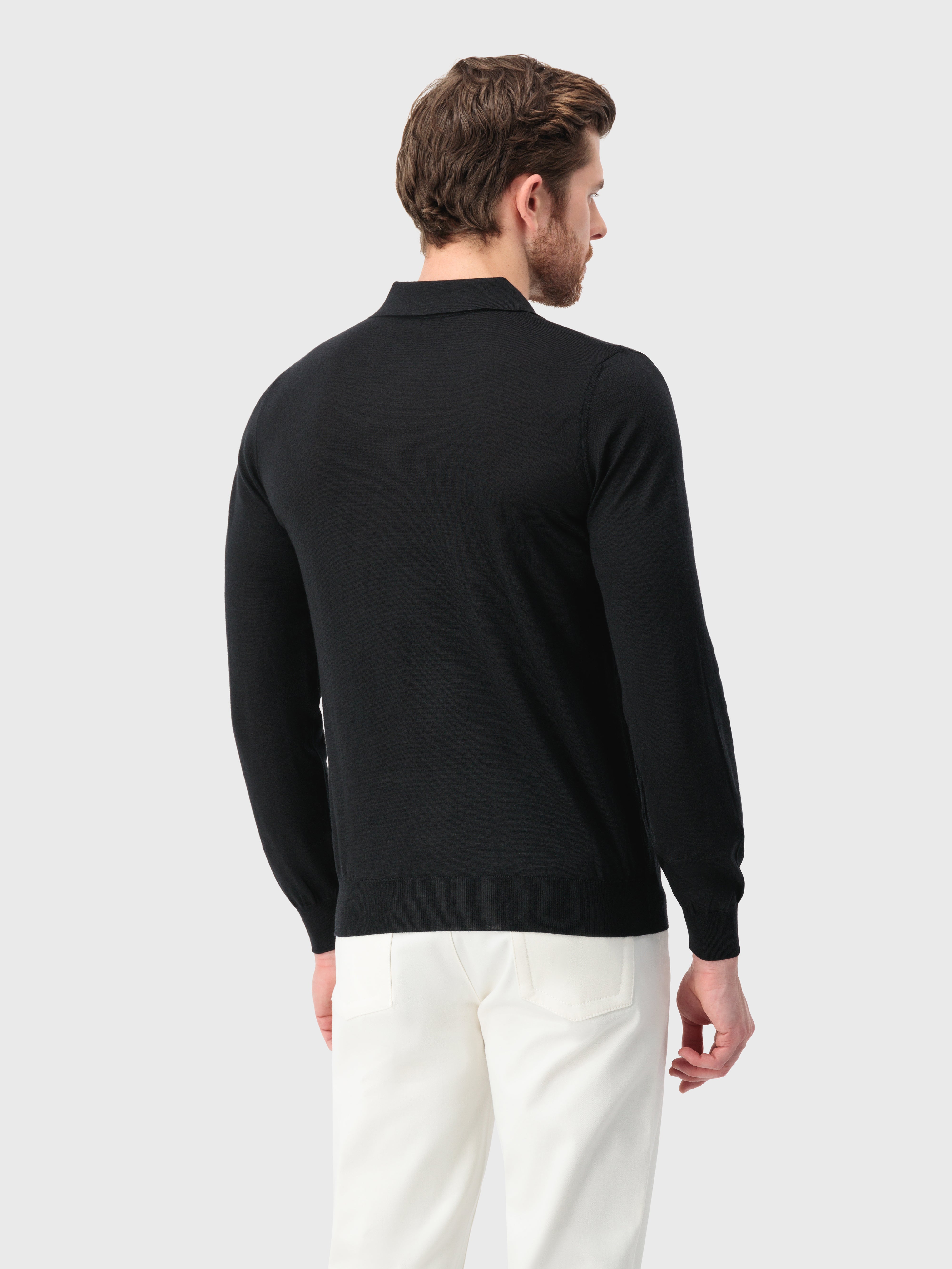 Zipped Polo with Rhombus Jacquard Weave Black