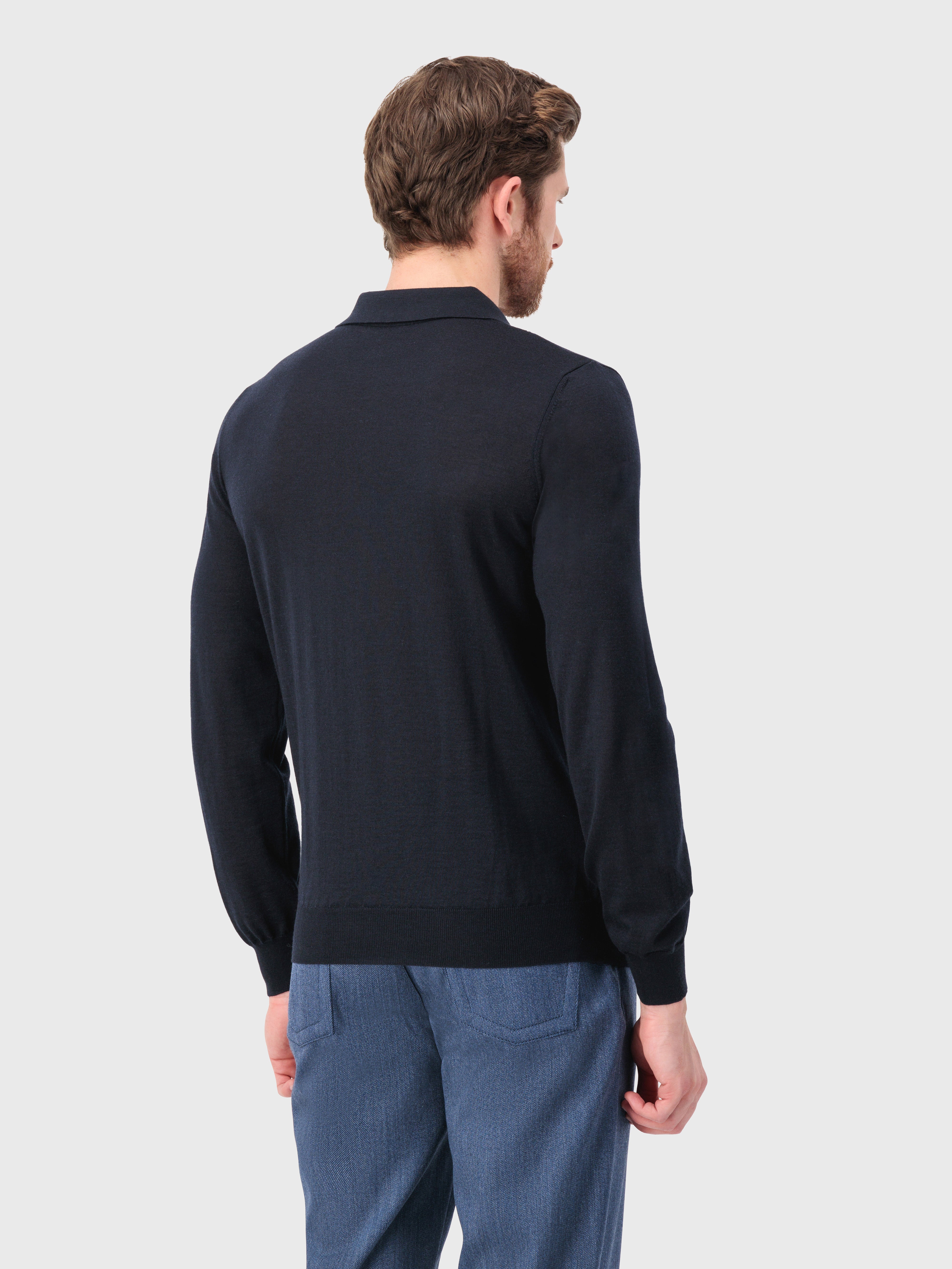 Zipped Polo with Rhombus Jacquard Weave Dark Navy