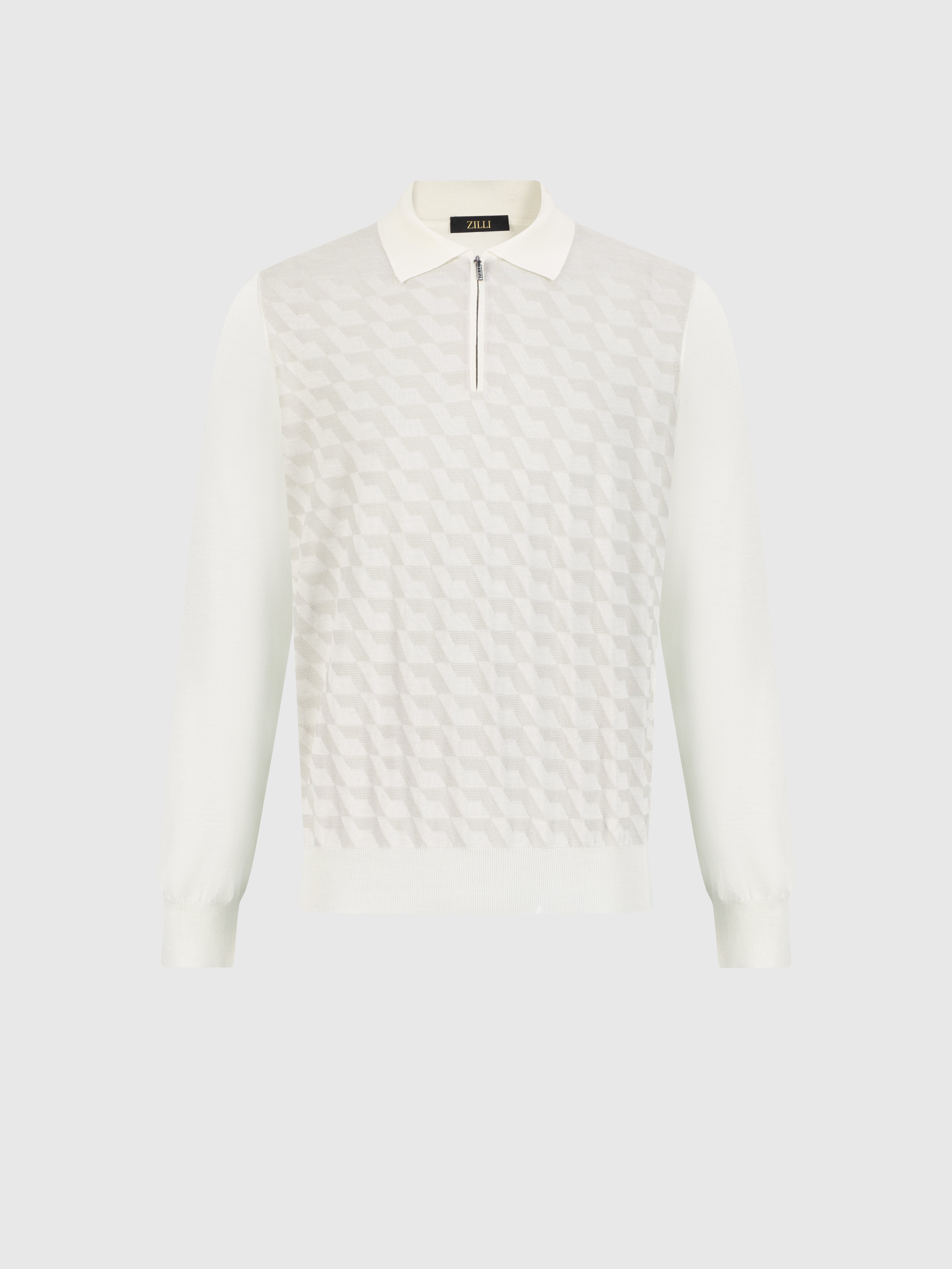 Cashmere and Silk Zipped Polo White