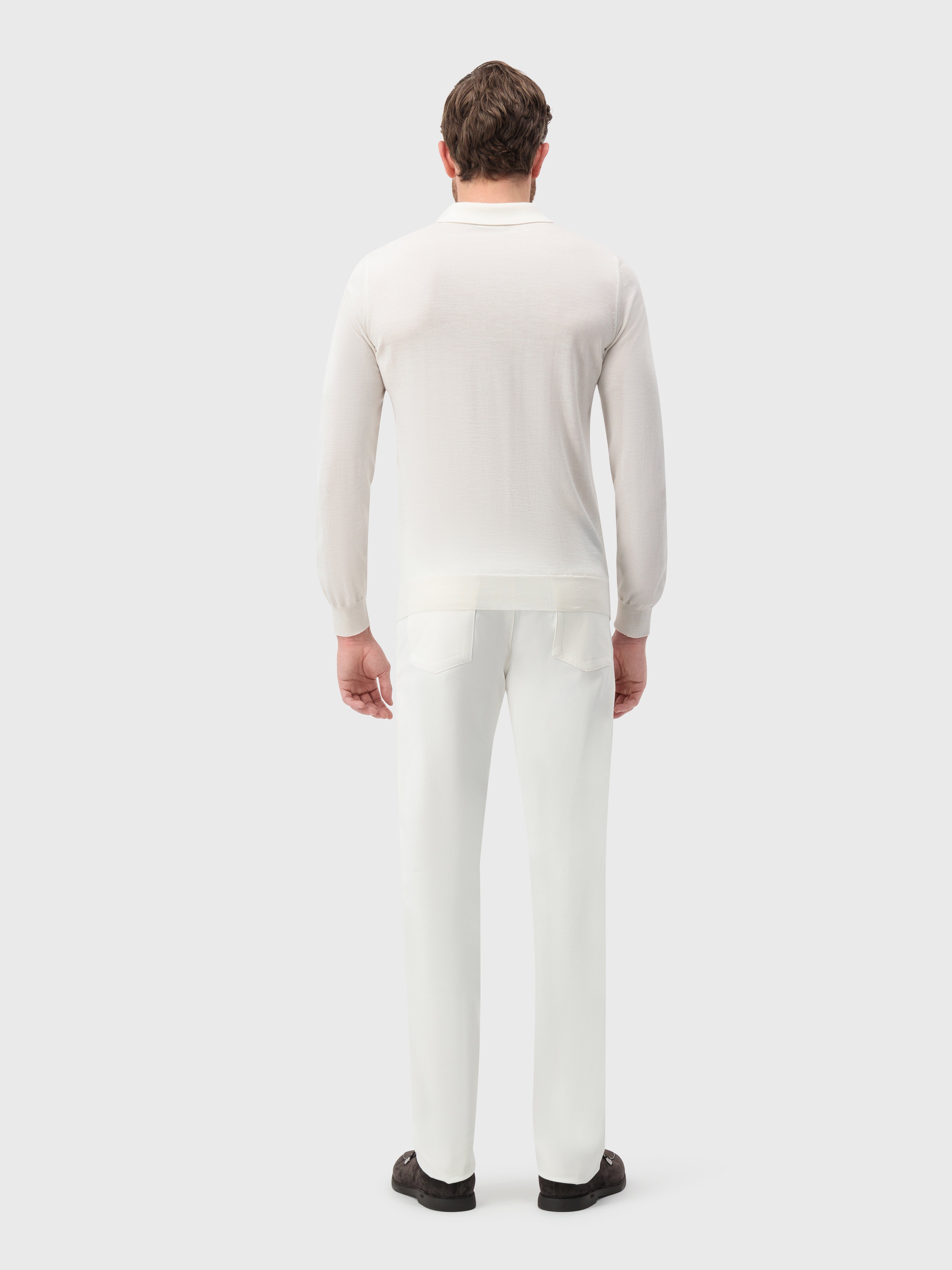 Cashmere and Silk Zipped Polo White