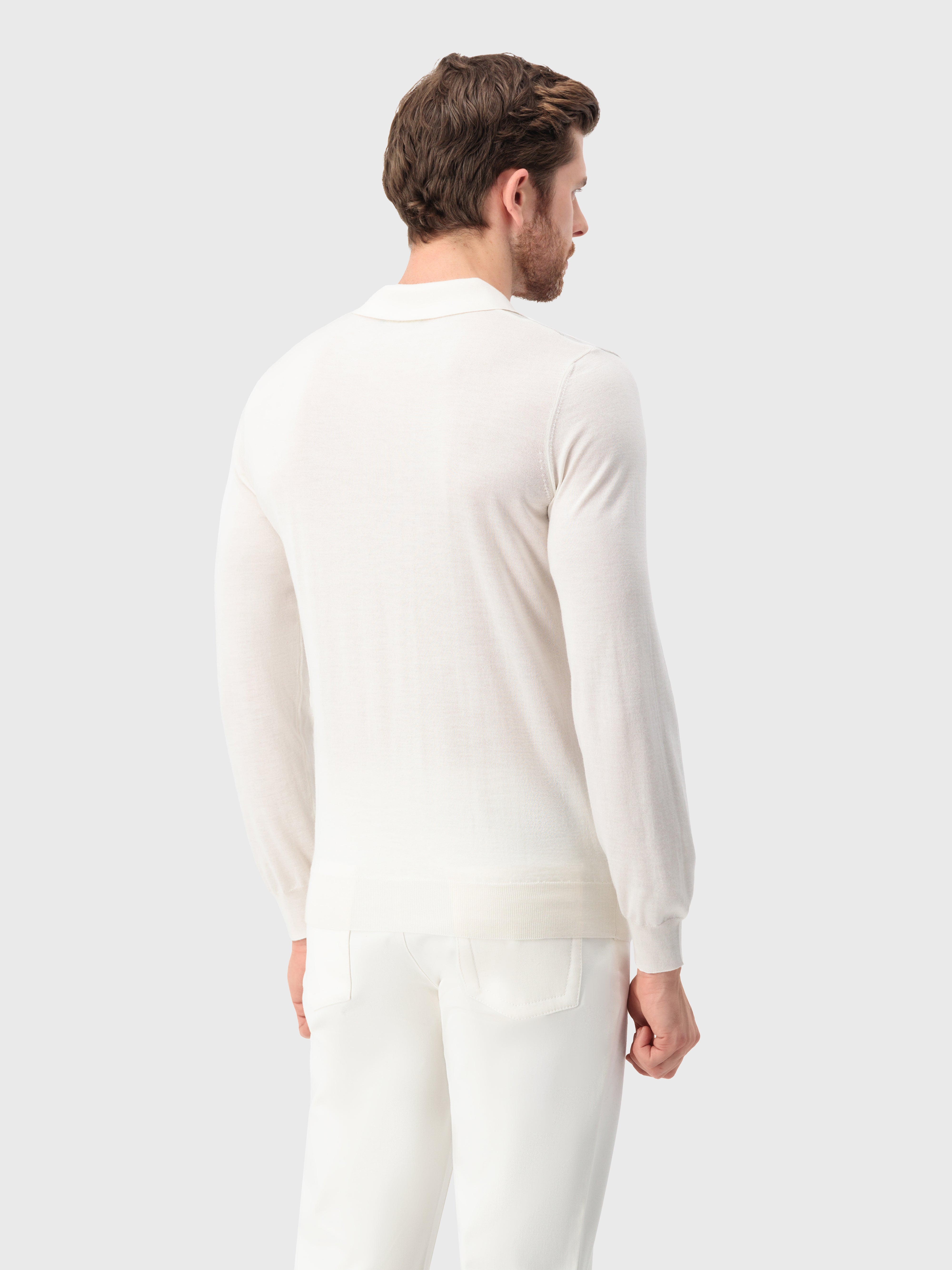 Cashmere and Silk Zipped Polo White