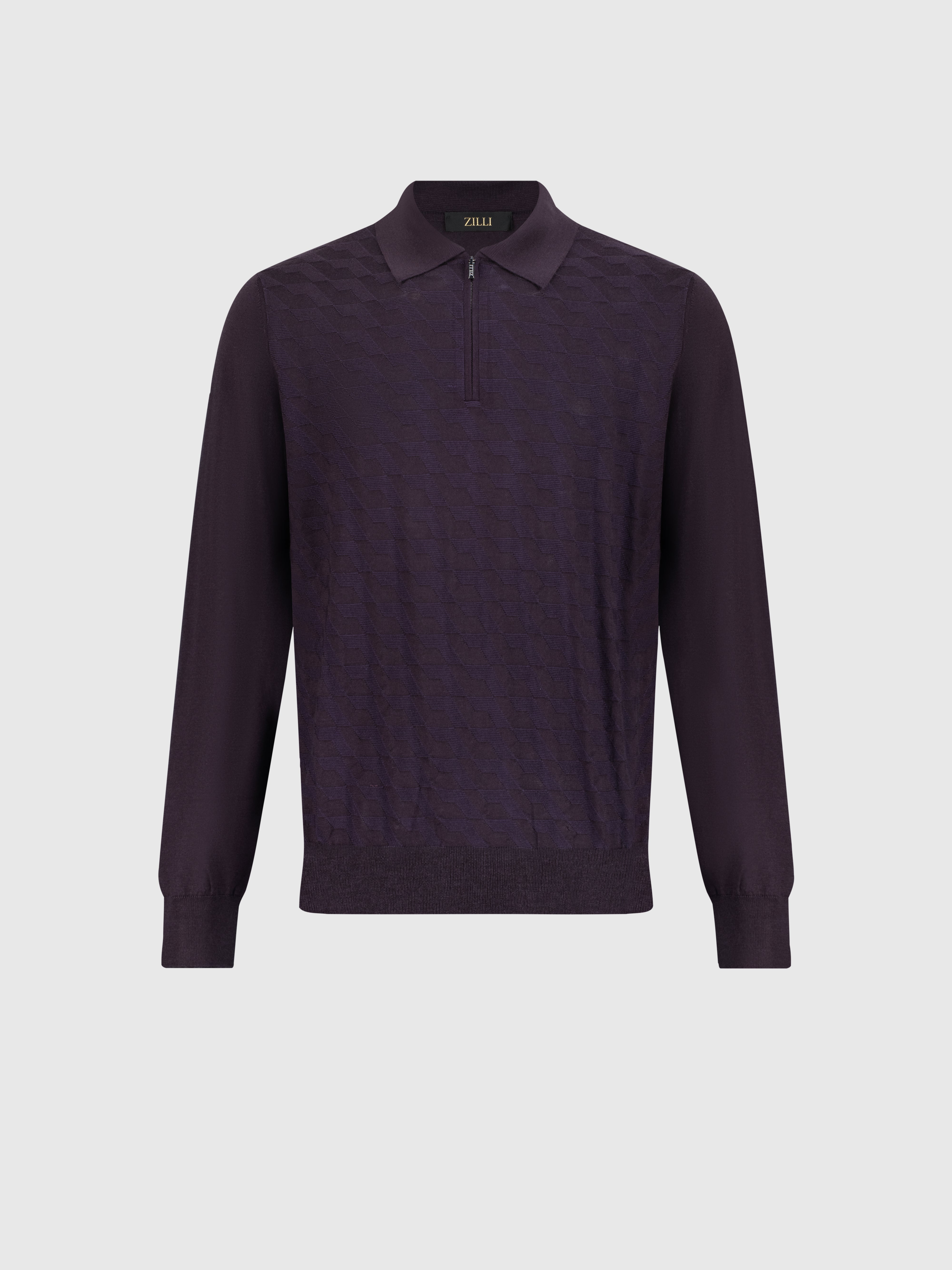 Cashmere and Silk Zipped Polo Aubergine