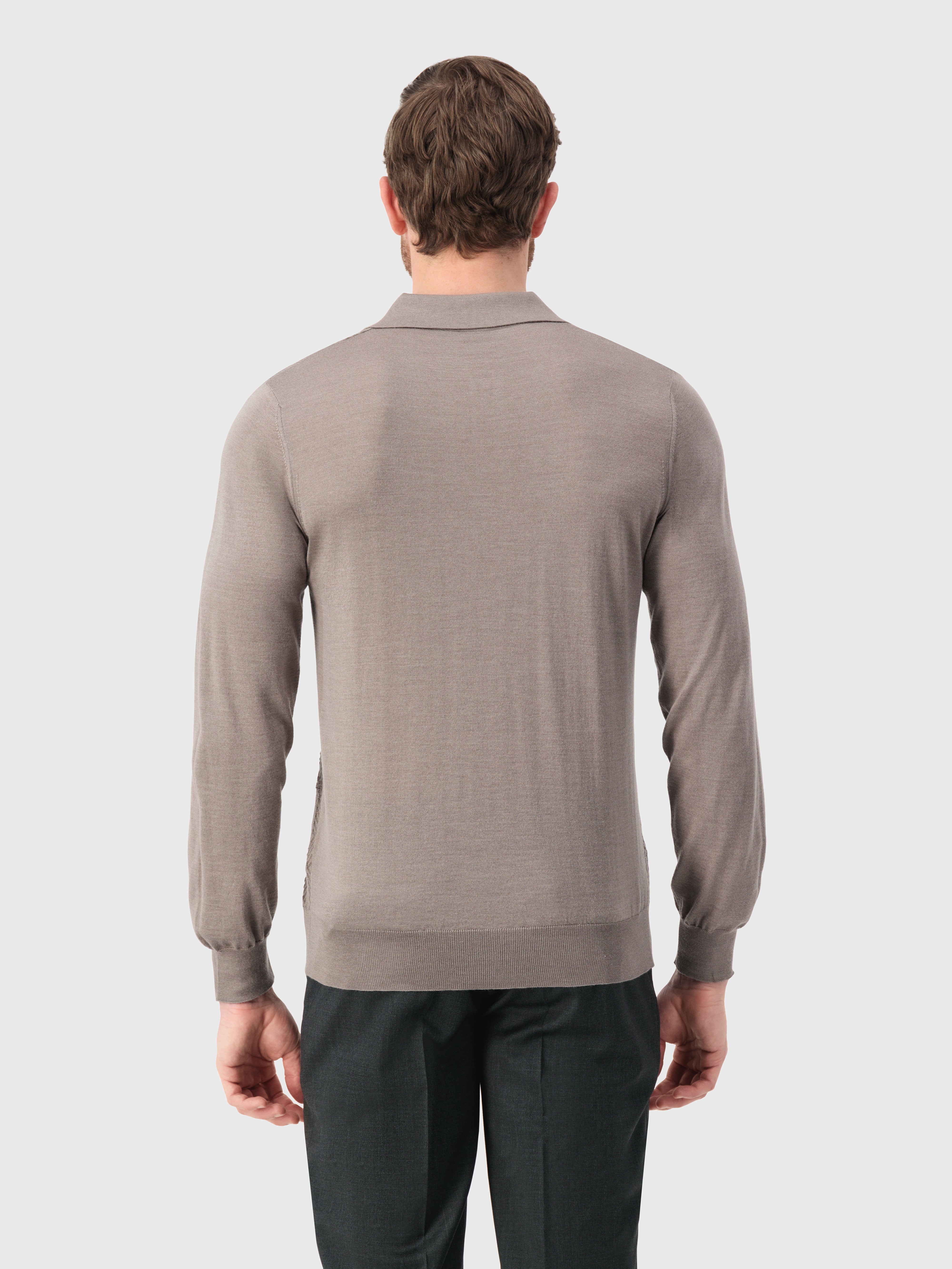 Zipped Polo Shirt with Geometric Jacquard Weave Taupe