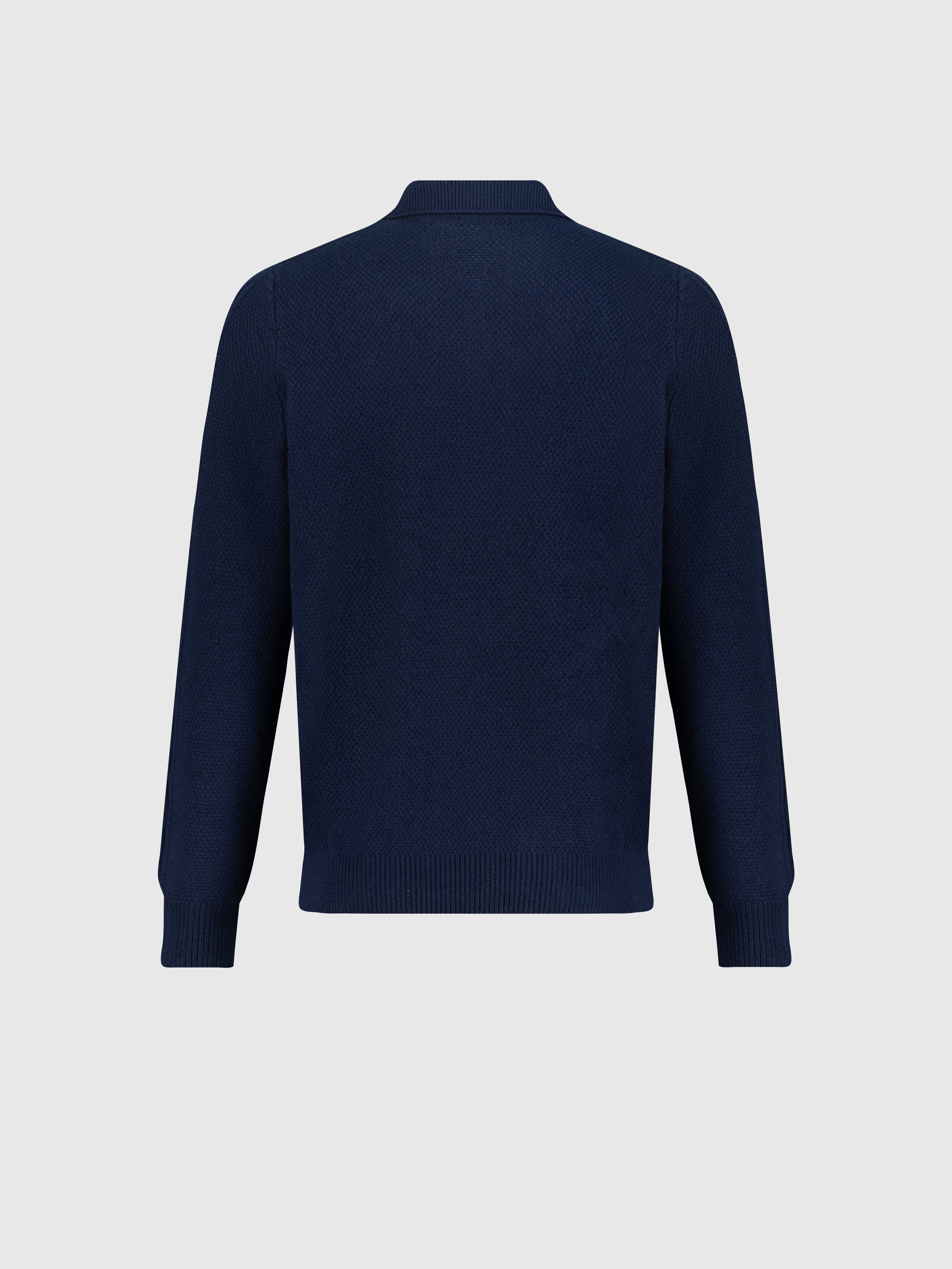 Polo with Cable Knit Pattern Dark Navy