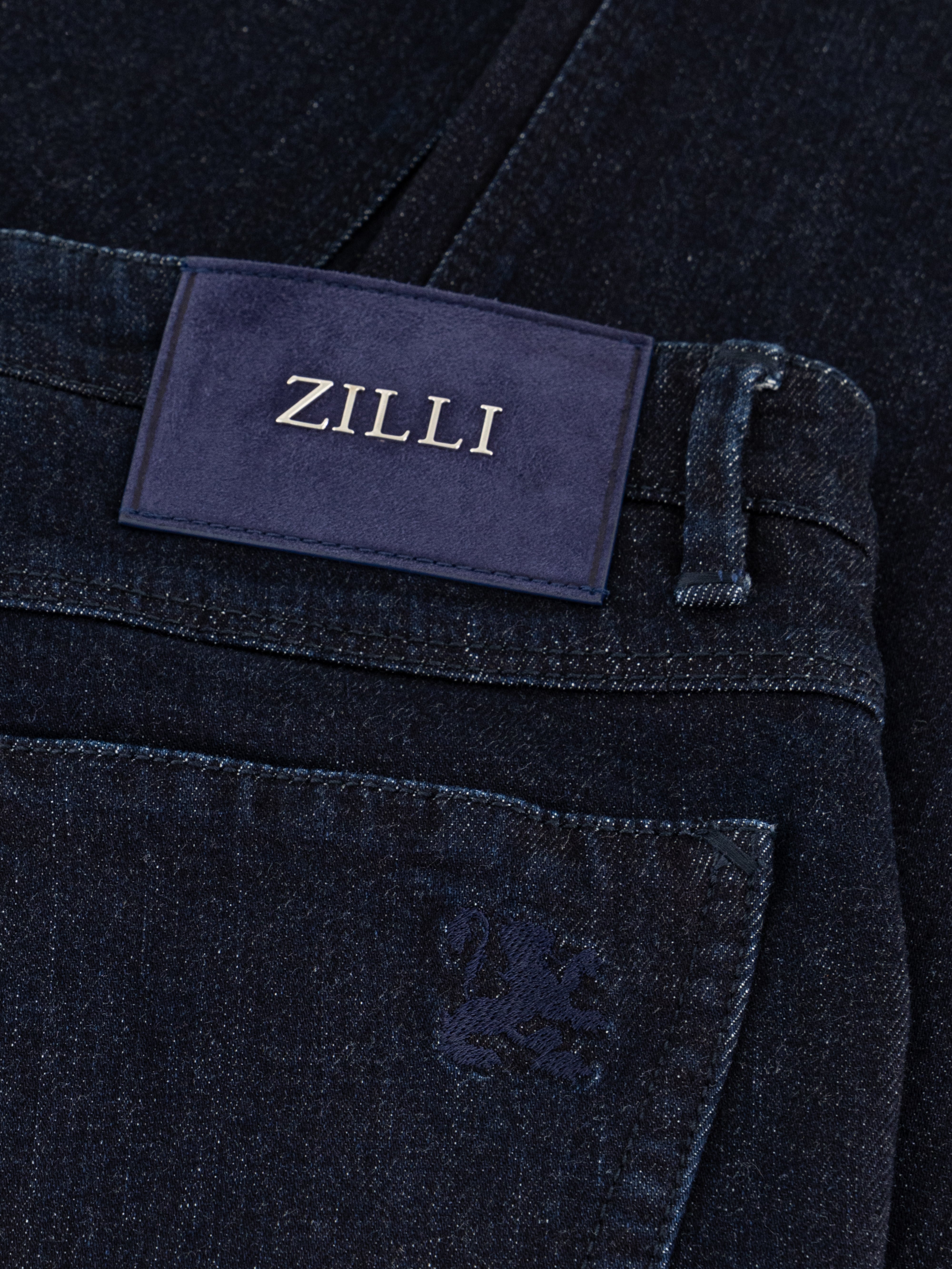 Cotton Jeans with Micro Griffon Embroidery Blue Navy