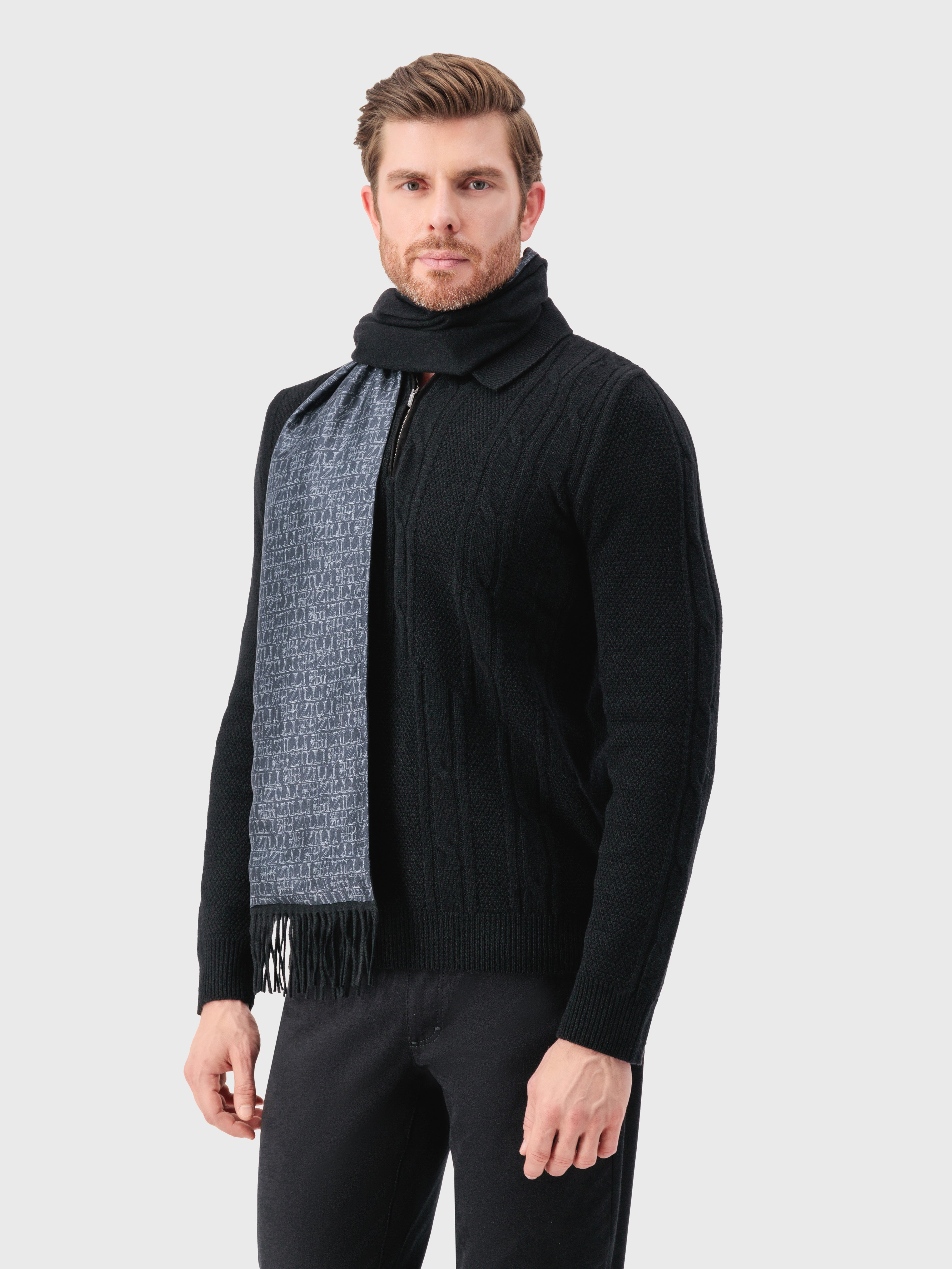 Polo with Cable Knit Pattern Black