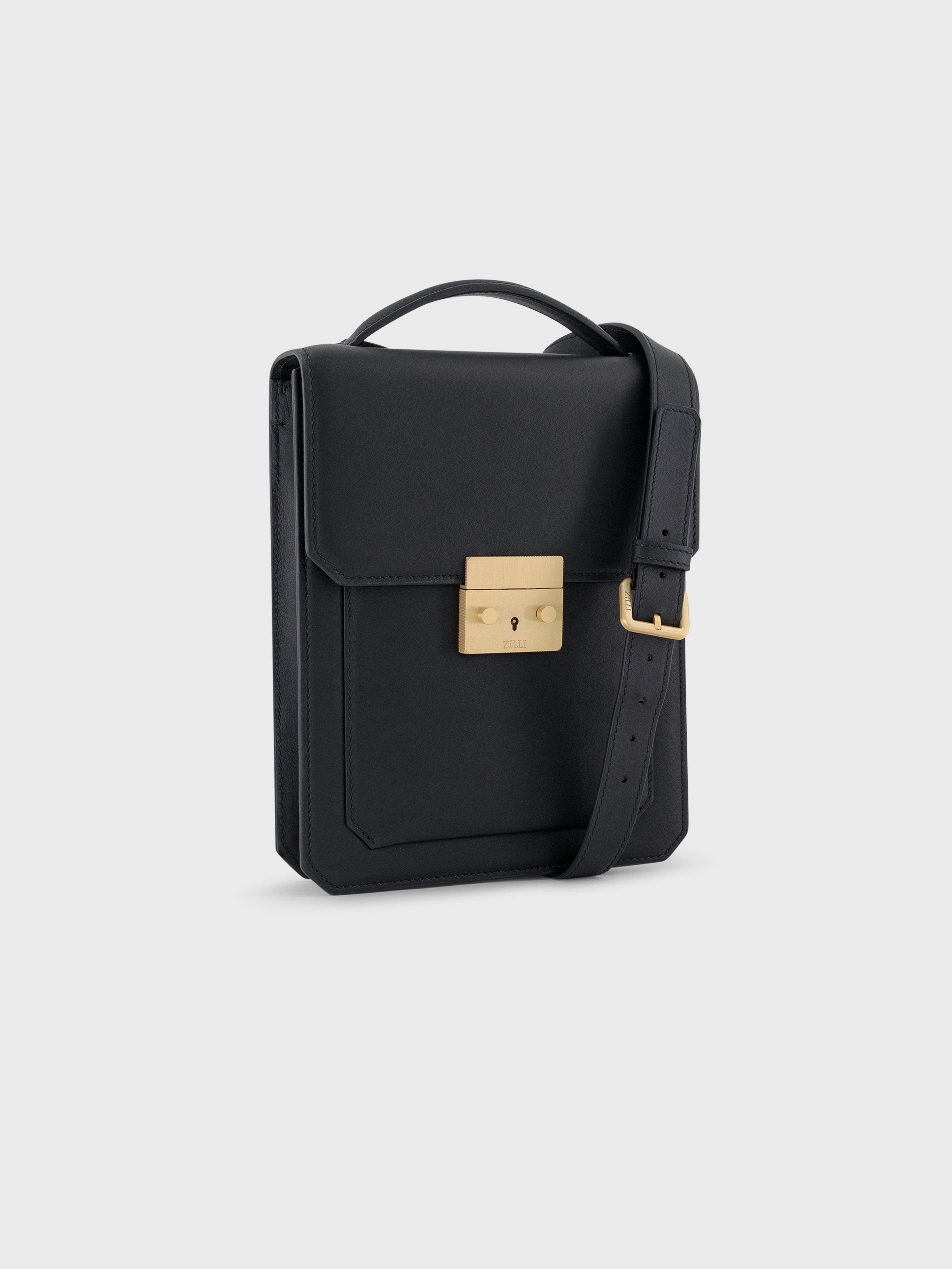 Gold-Finish Buckle Calfskin Shoulder Bag - Black