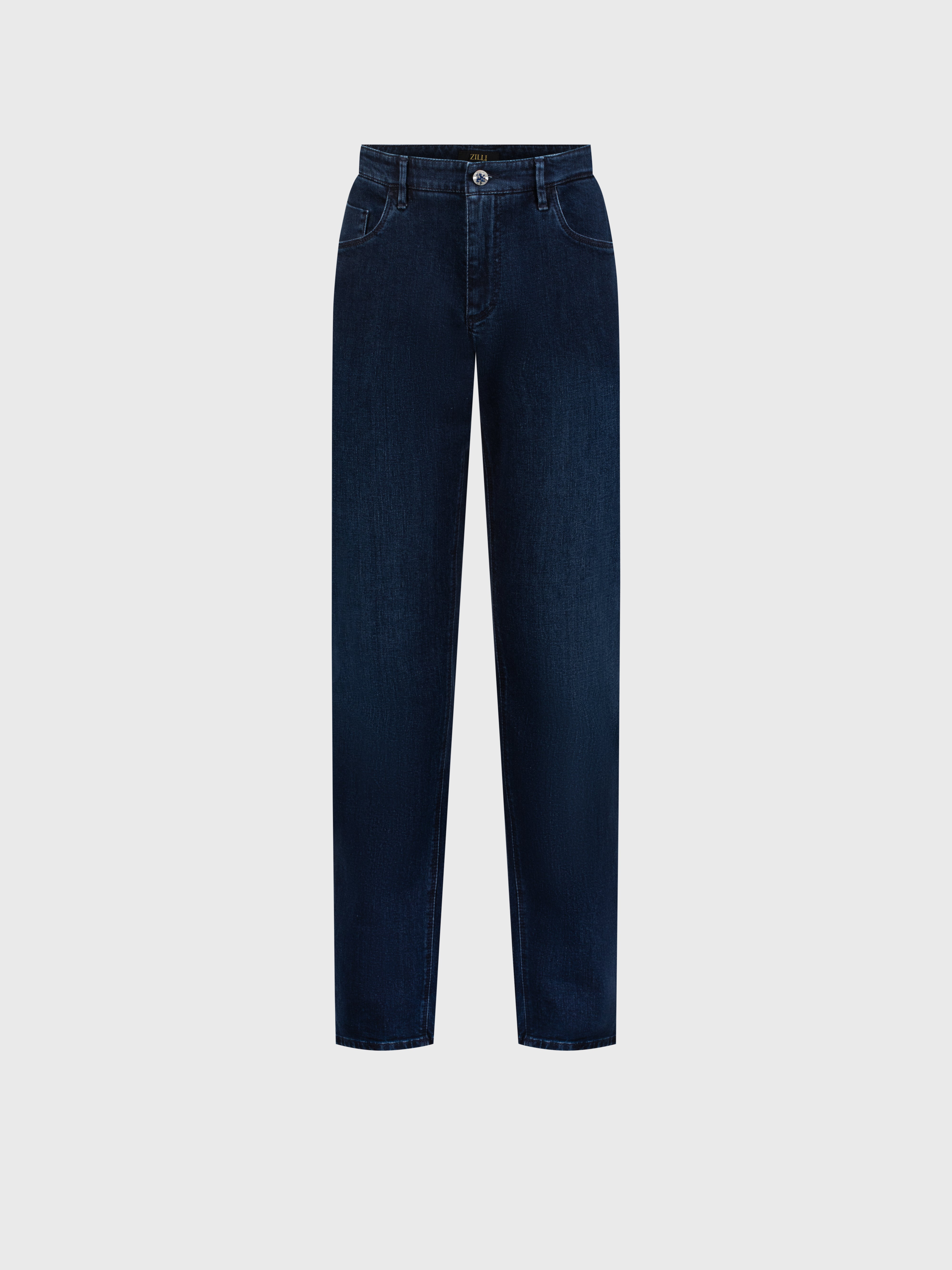 Cotton Jeans with Micro Griffon Embroidery Blue