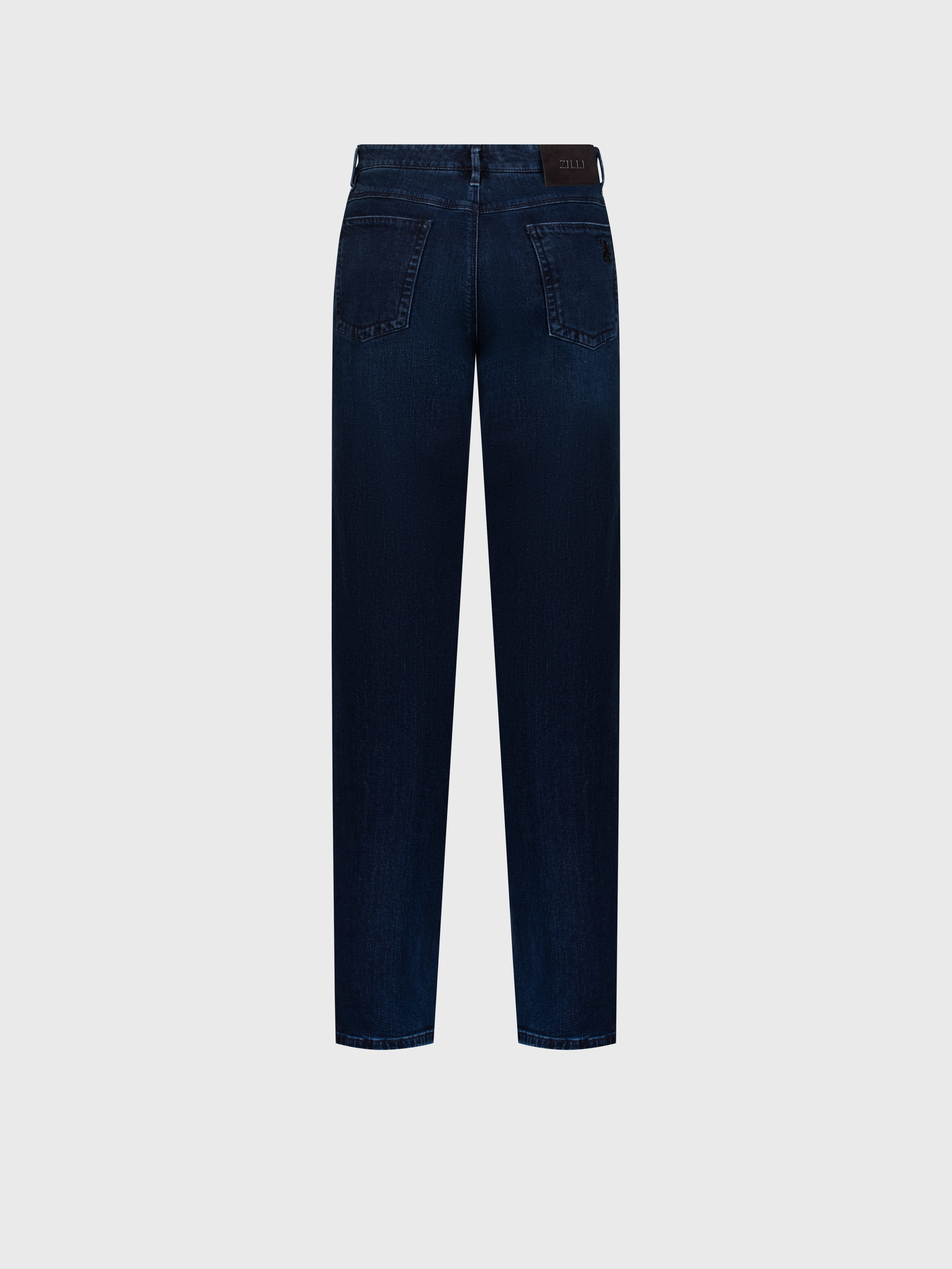 Cotton Jeans with Micro Griffon Embroidery Blue