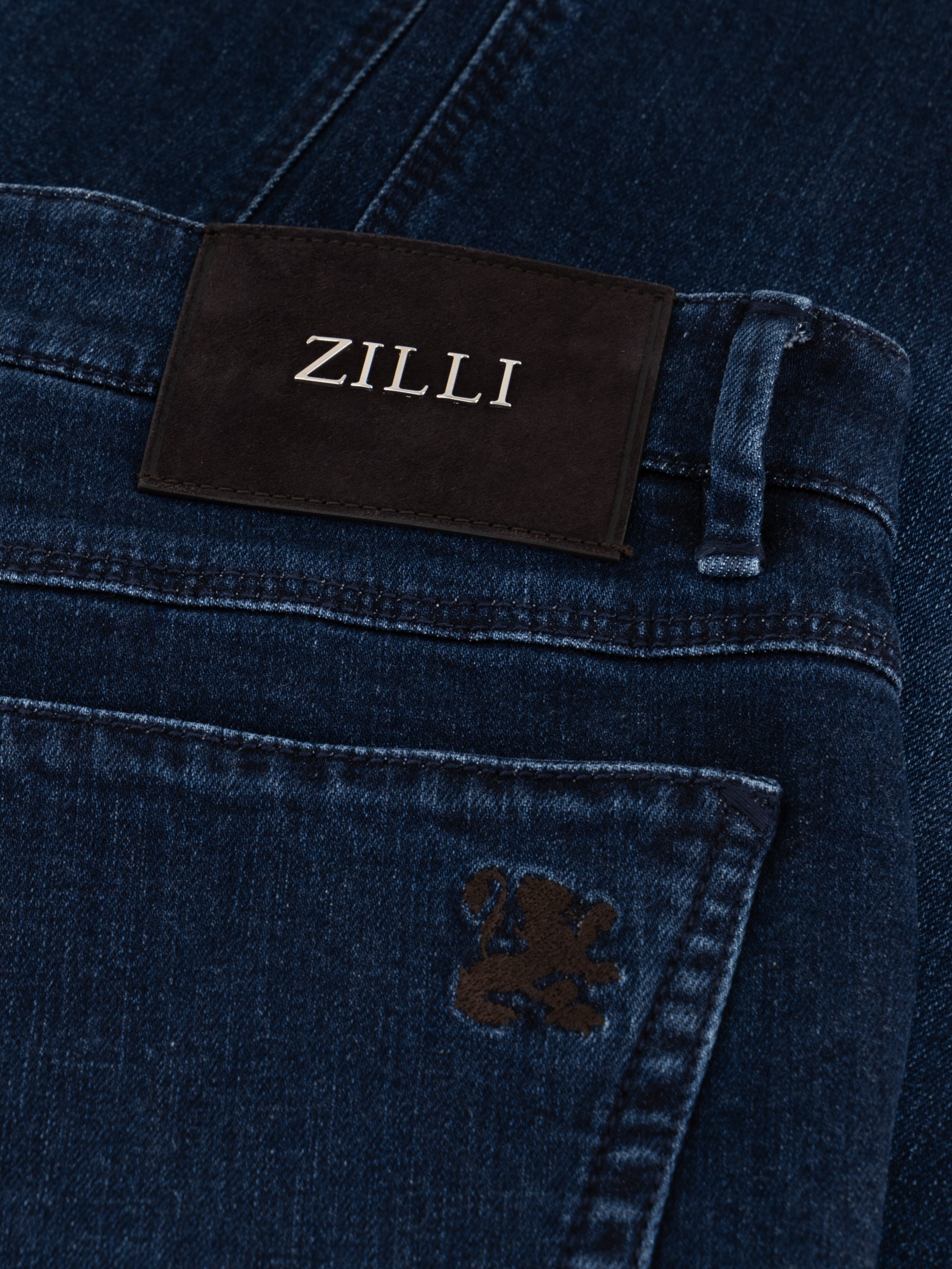 Cotton Jeans with Micro Griffon Embroidery Blue