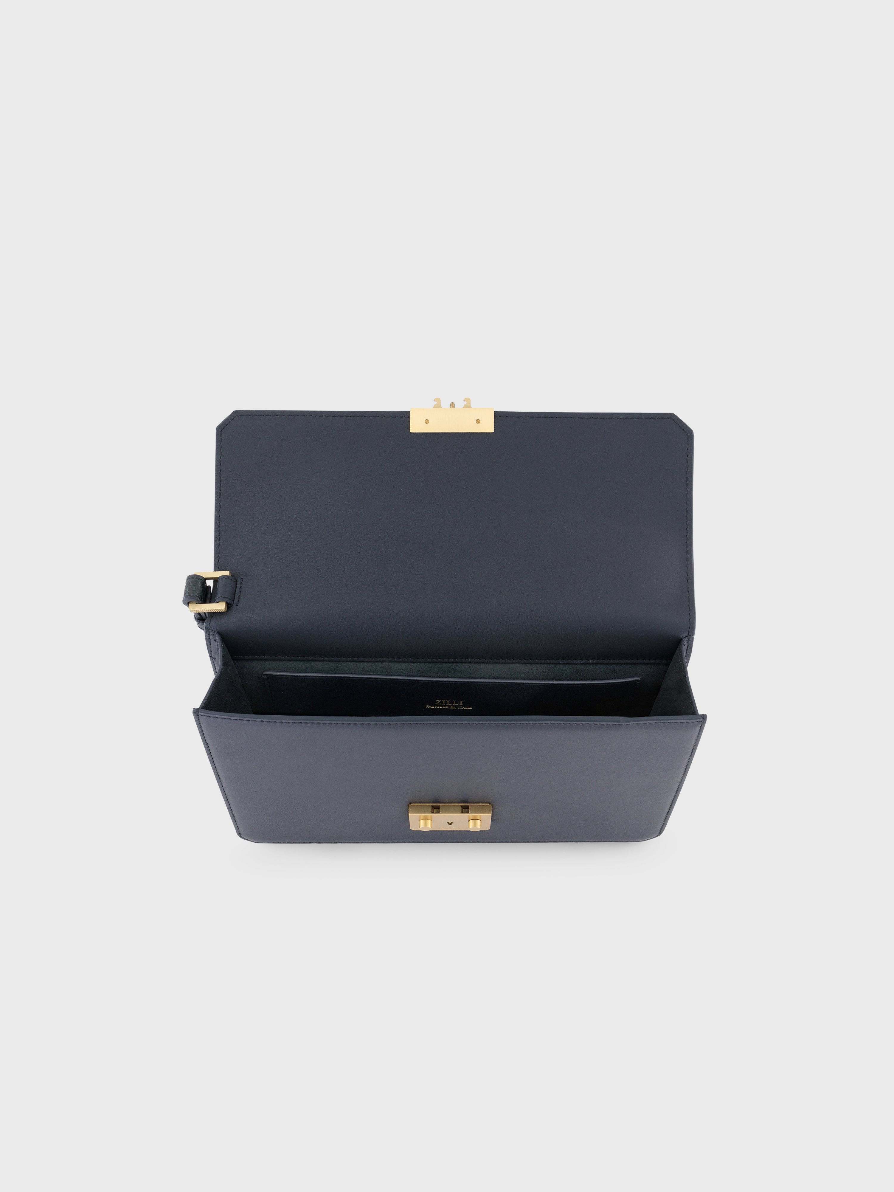 Calfskin Clutch Bag with Crocodile Details Blue Navy