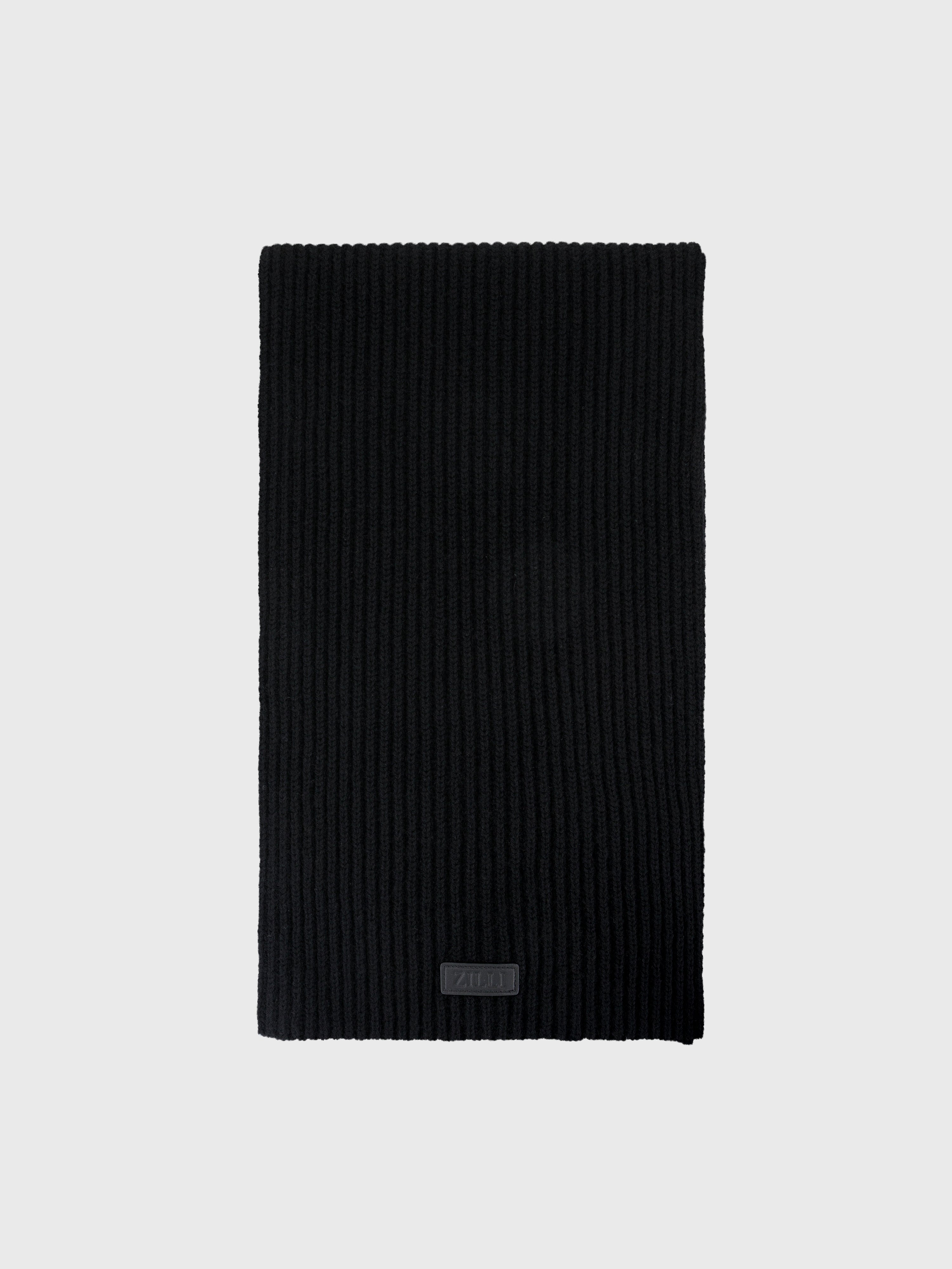 Ribbed Knit Wool and Cashmere Scarf Black