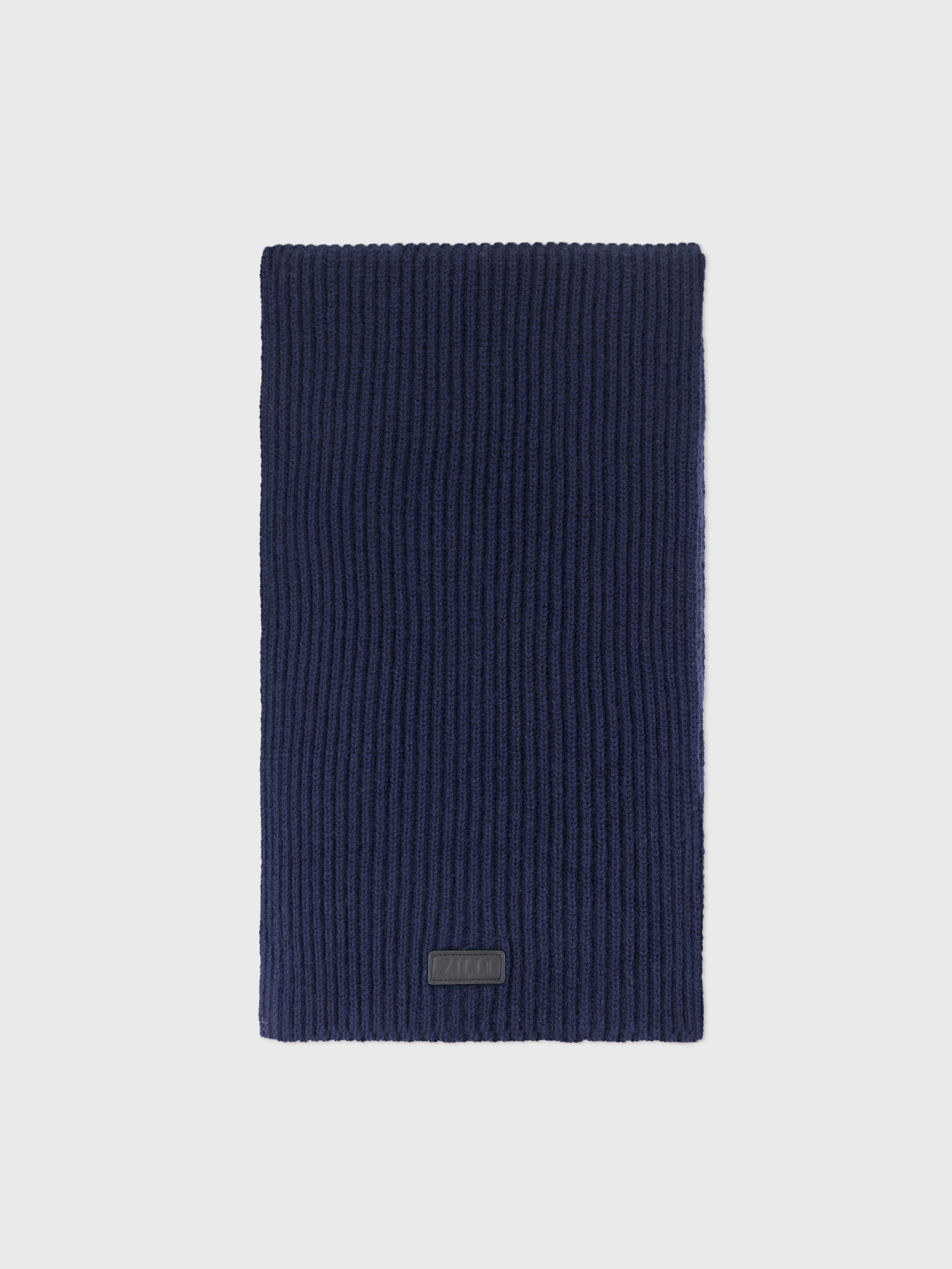 Ribbed Knit Wool and Cashmere Scarf Dark Navy