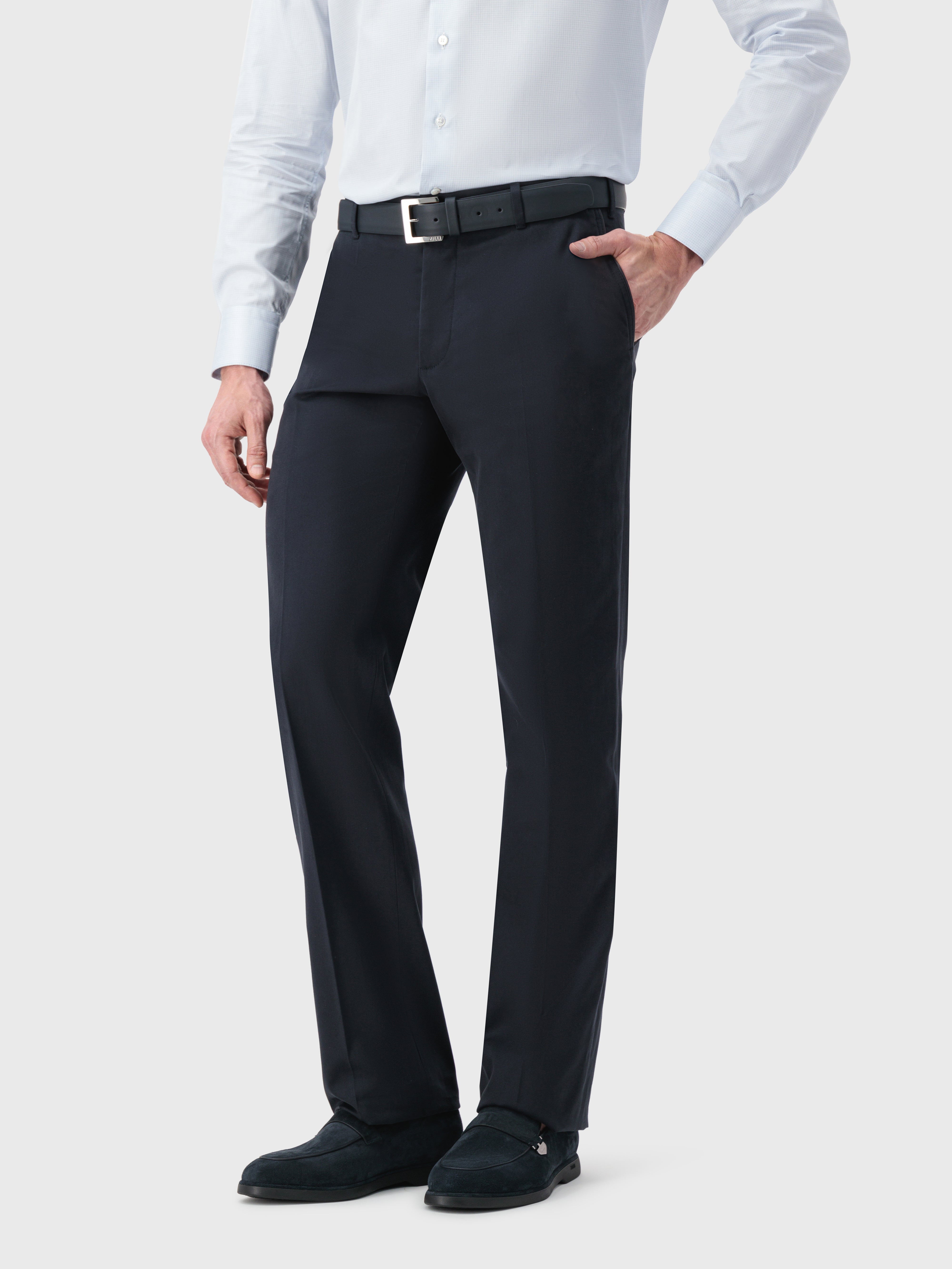 Cotton Trousers with Leather Detailing Dark Navy