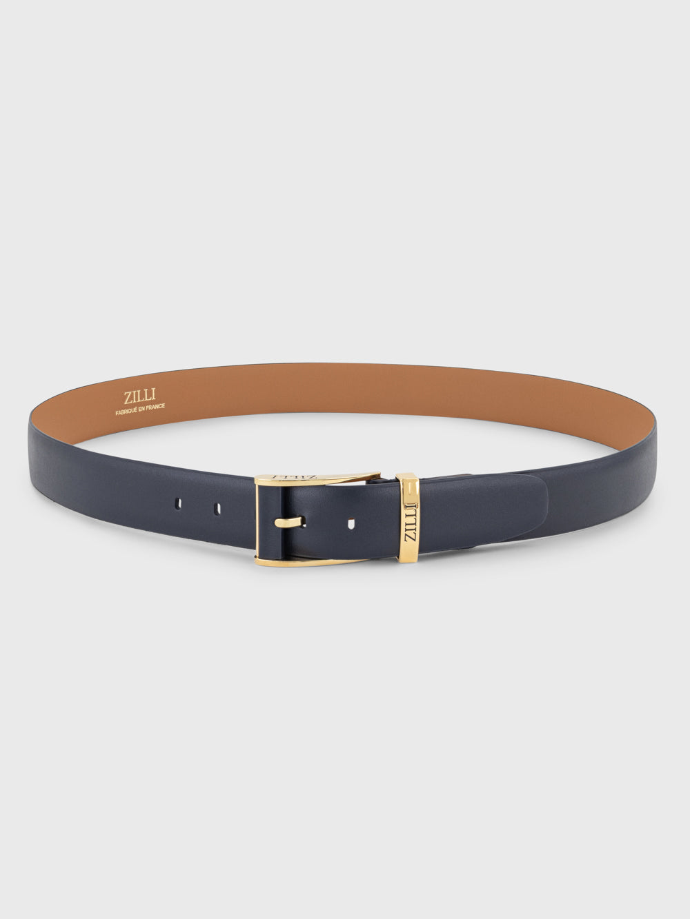 Gold-Finish 2007 Buckle Box Calfskin Belt - Blue Navy