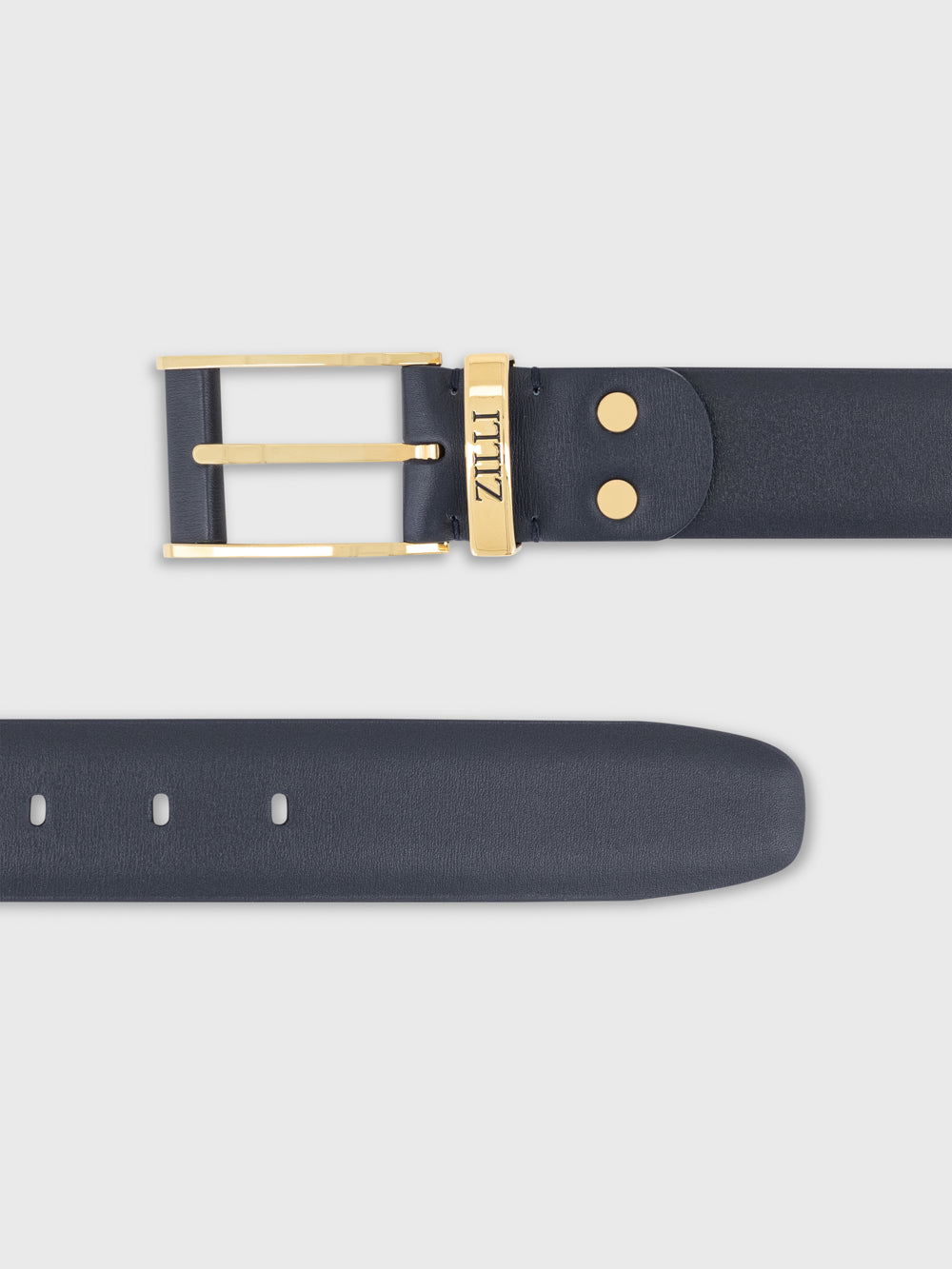 Gold-Finish 2007 Buckle Box Calfskin Belt - Blue Navy